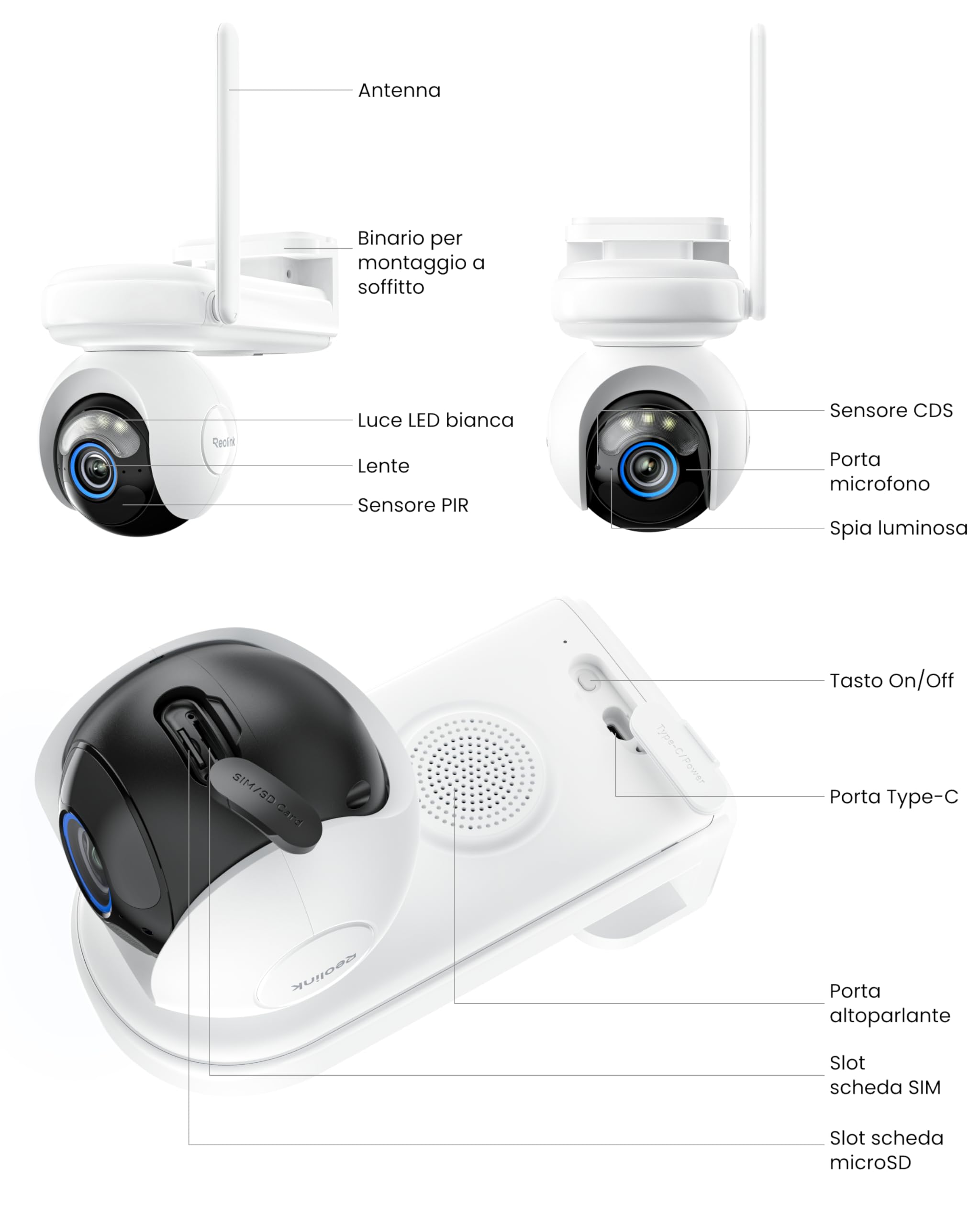 Reolink 2K 360° PT Telecamera con SIM 4G da Esterno con Pannello Solare 12W | Batteria 20000mAh, Visione Notturna Color 4MP, Rilevamento Persone/Veicoli/Animali, Auto Tracking, 24/7, Altas Go PT