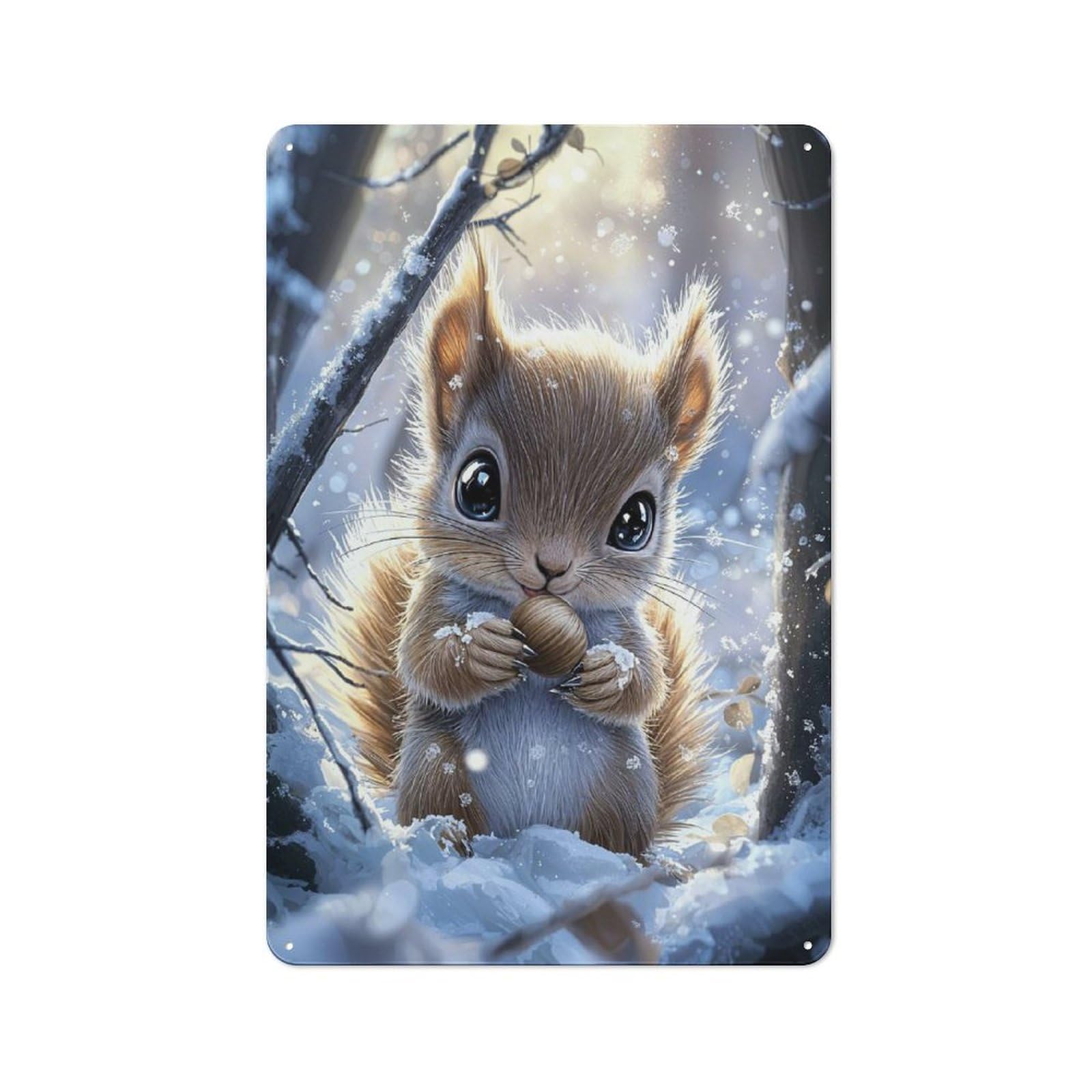 Junmoney Style-7 Cute Squirrel In Winter Retro-Style Tin Sign 30X20cm For Man Cave Or Games Room, A Metal Wall Feature For Games Rooms And Man Caves