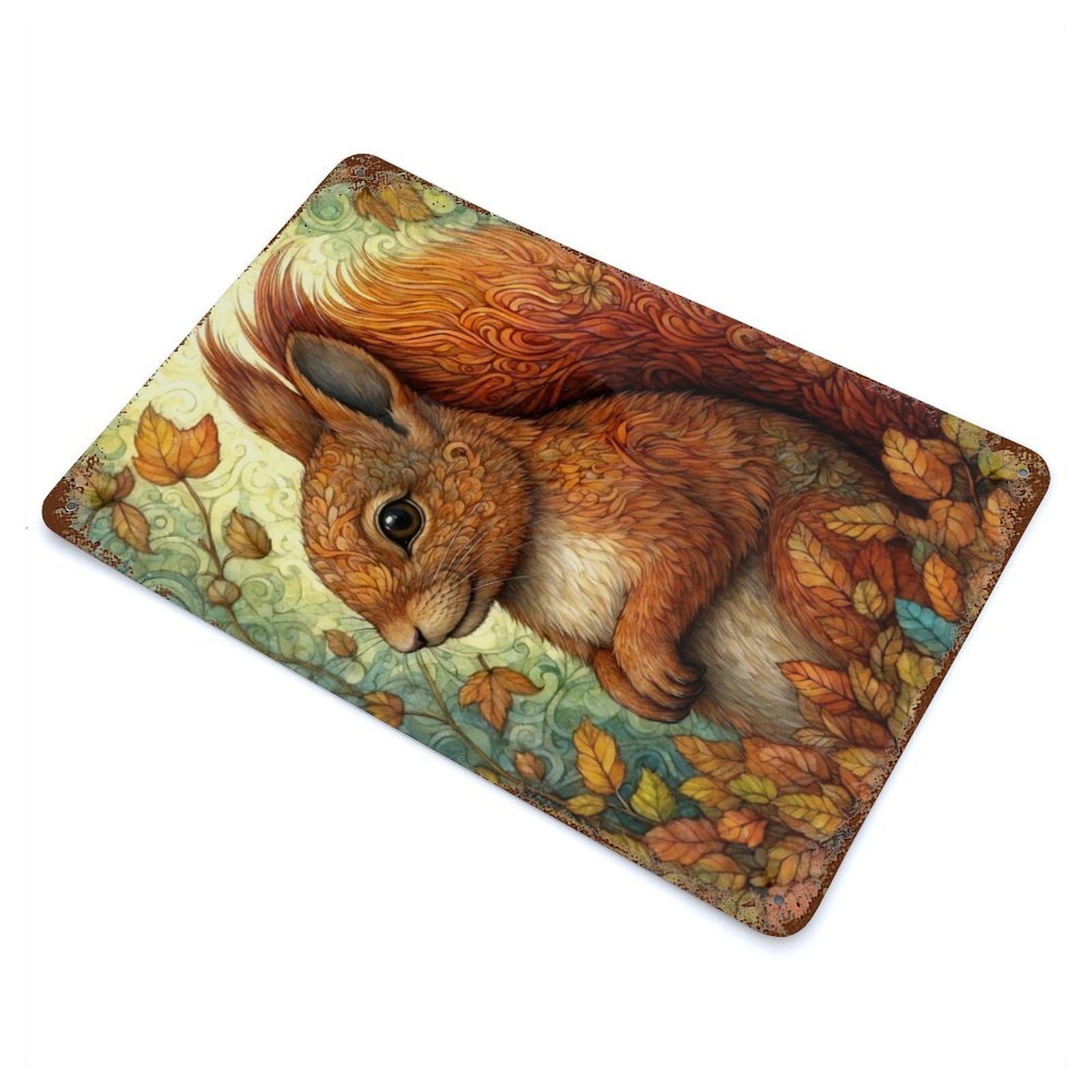 Garage Style Squirrel in Fantasy Forest Rusty Metal Tin Sign 11.8"x7.9", Farmhouse Wall Decor for Bar And Workshop