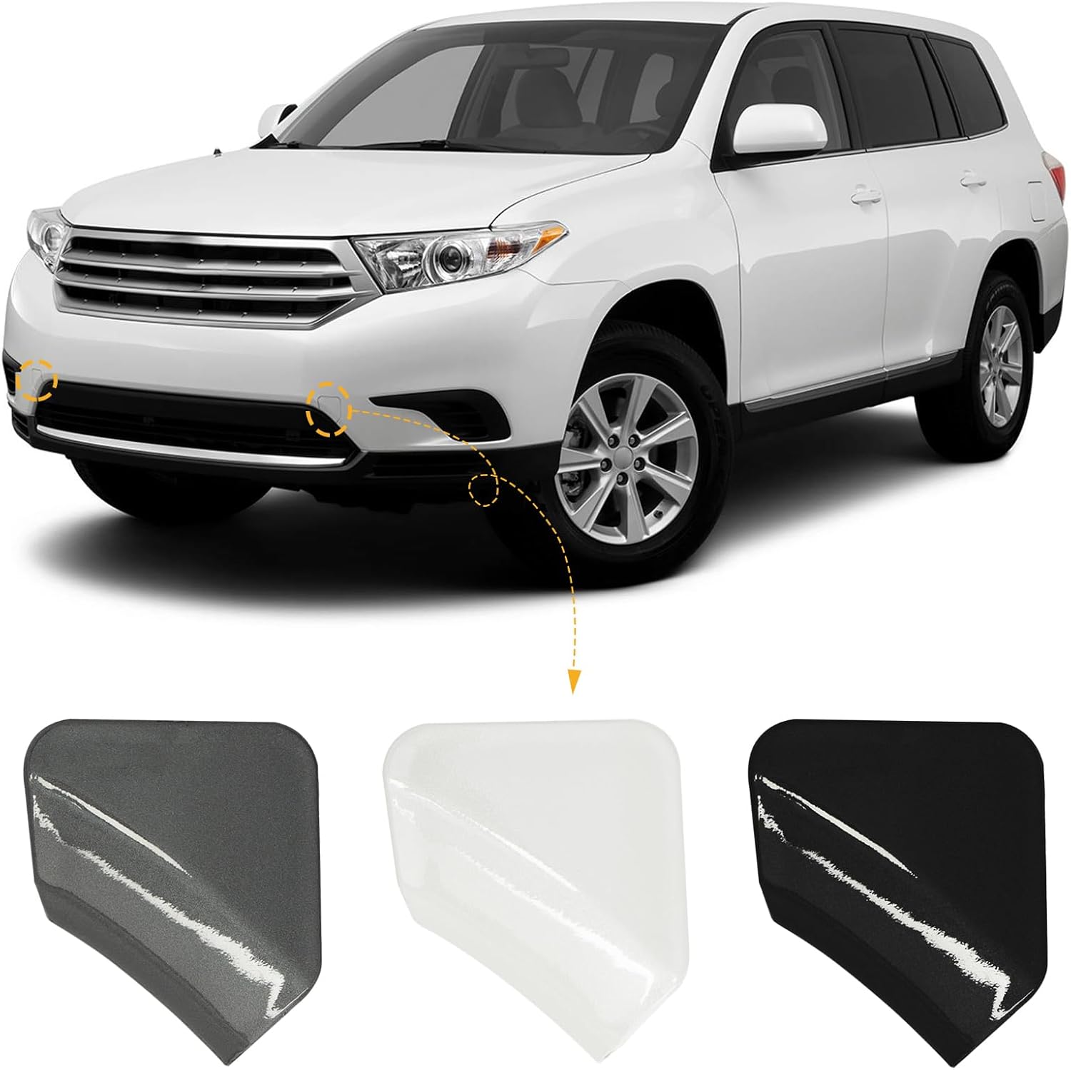 Car Front Bumper Tow Hook Cover Cap Towing Eye Fit for Toyota Highlander 2011 2012 2013 Trailer Cover 52120E060 521270E070 (Black, Left Driver Side)