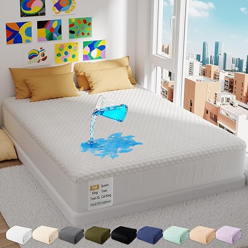 OhGeni 100% Waterproof Full Size Mattress Protector,Soft Mattress Pad,Pet Hair & Bedwetting Resistant,Cooling Breathable Fitted Sheets,Washable Bed Cover,Non-Slip Deep Pocket,Noiseless for Guest Rooms
