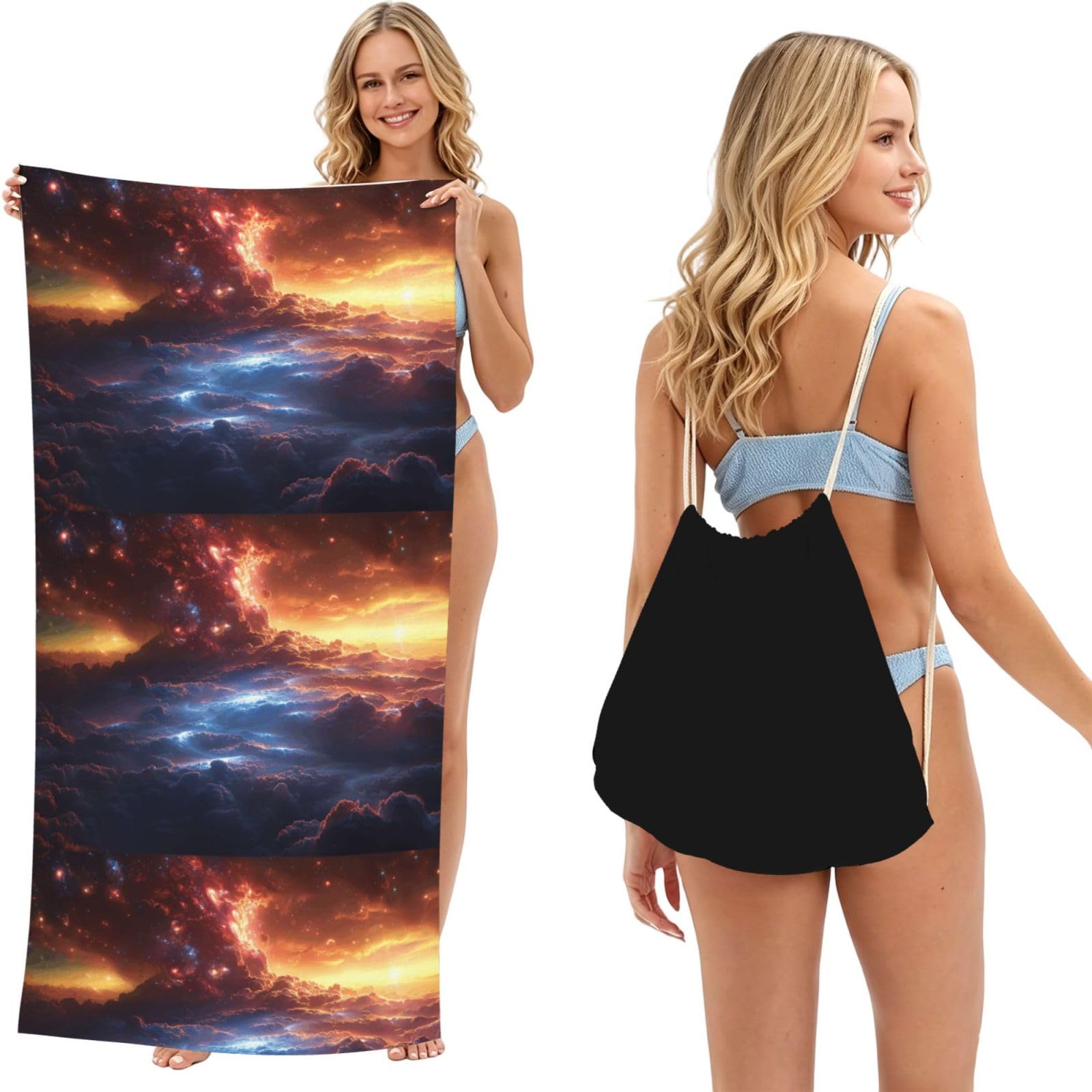 SKGOHLH Unique Aurora 2in1 Packable Beach Towel Bag Women