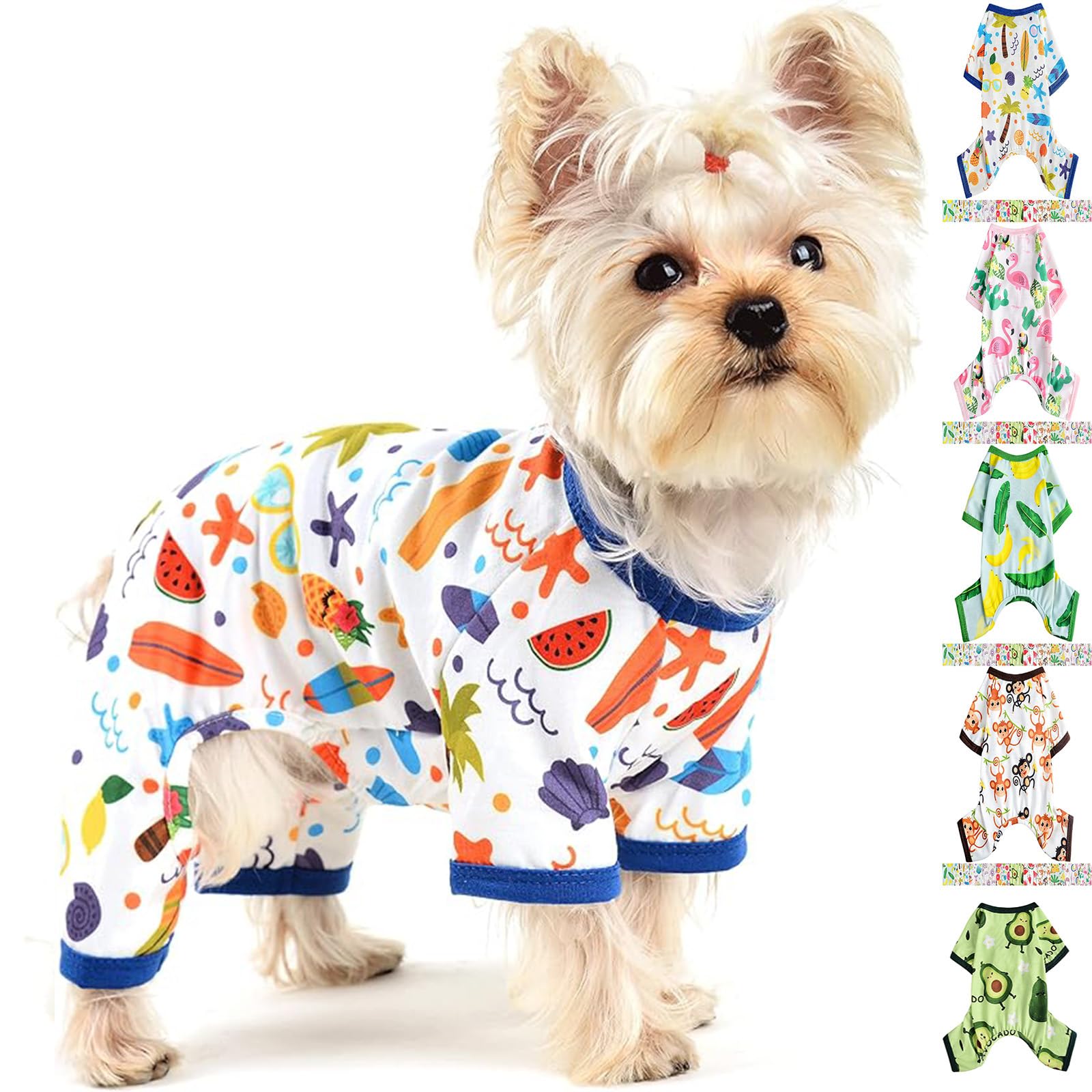 Yikeyo Dog Pajamas for Small Dogs, Soft Thin Pjs Jammies Cat Doggie, Summer Pet Cute Puppy Clothes Outfits Dogs Boy Girl(Coconut Tree,S)