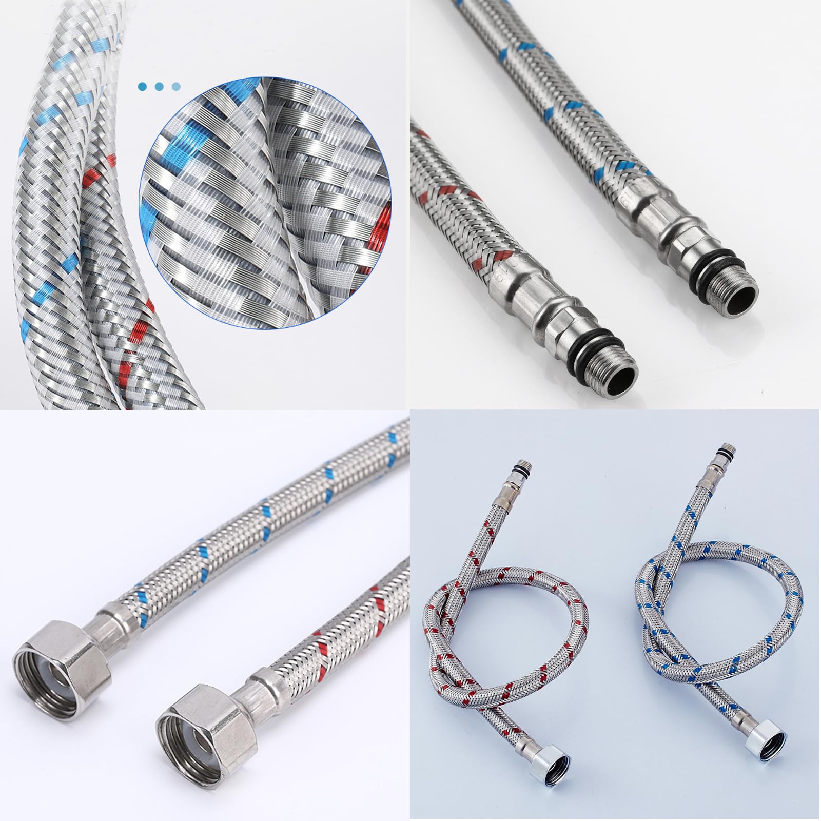 2 Stück Flexschlauch 60 Cm G3/8 X M10 - Edelstahl Panzerschlauch Für Küchenarmatur