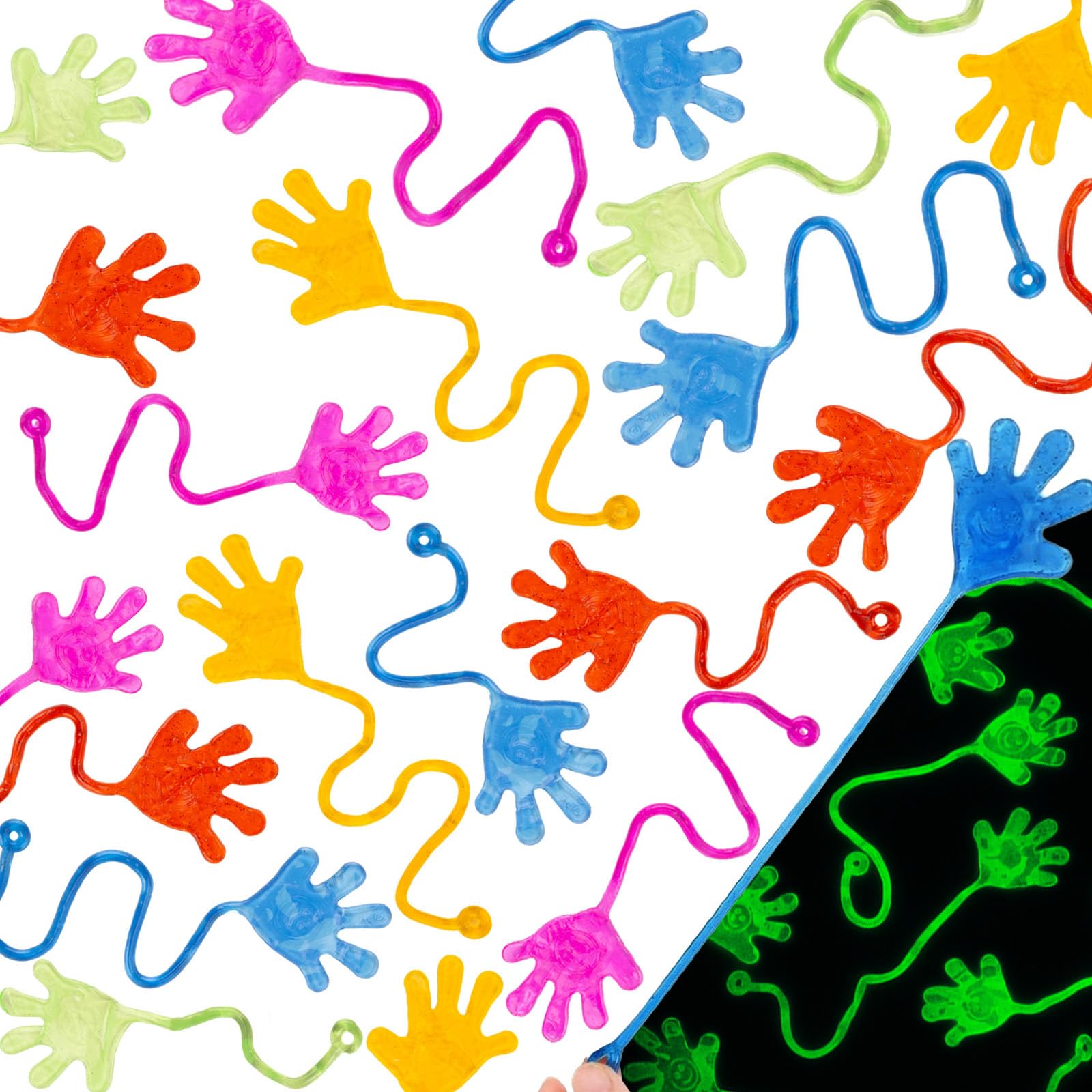 Shindel 115PCS Glitter Sticky Hands Bulk, Party Favors Toys for Kids, Stretchy Sticky Hands Toys for Goodie Bag Stuffers Fillers, Classroom Treasure Box Carnival Prizes