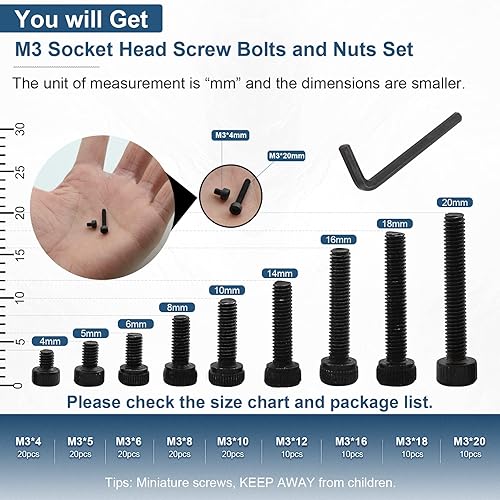 Miniatura 5 de NINDEJIN Tornillos métricos M3 de cabeza hexagonal de cabeza hueca, Allen Socket Drive M3 x 0.157 in 0.197 in  0.236 in 0.315 in 0.394 in 0.472 in
