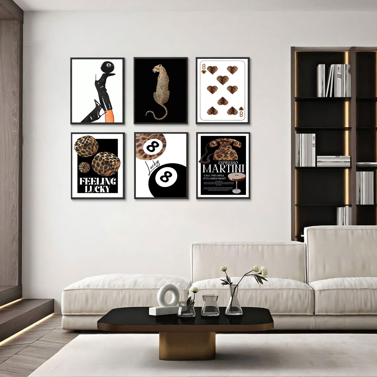 Linilioart Lucky 8 Ball Poster - 3-teilige Leoparden Leinwand - Trendige Wanddekoration
