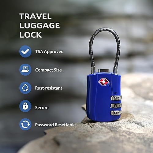 Miniatura 4 de Cerraduras TSA para equipaje, candado pequeño combinado con cable, candados de equipaje aprobados por la TSA, candado combinado con código, para