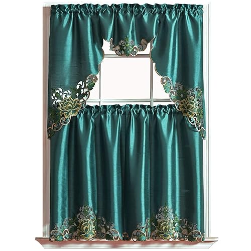 Teal Kitchen Curtains And Valances Set Amazon Com