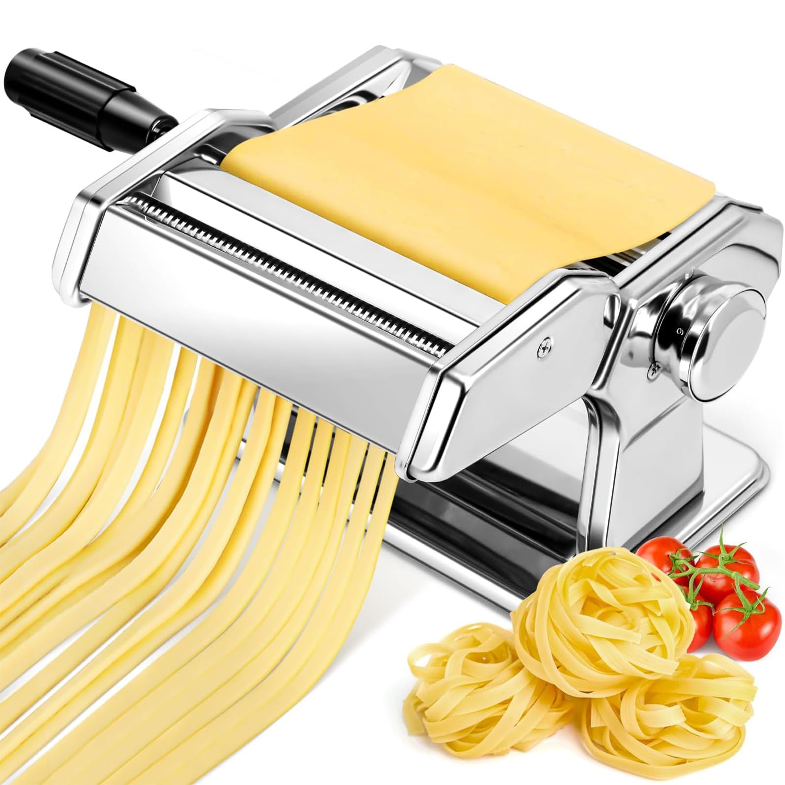 Hcosmy Stainless Steel Pasta Maker Machine, Noodle machine, 8 Adjustable Thickness Settings Roller & 2 Width Blades Dough Cutter for Spaghetti, Lasagna or Ravioli Skins