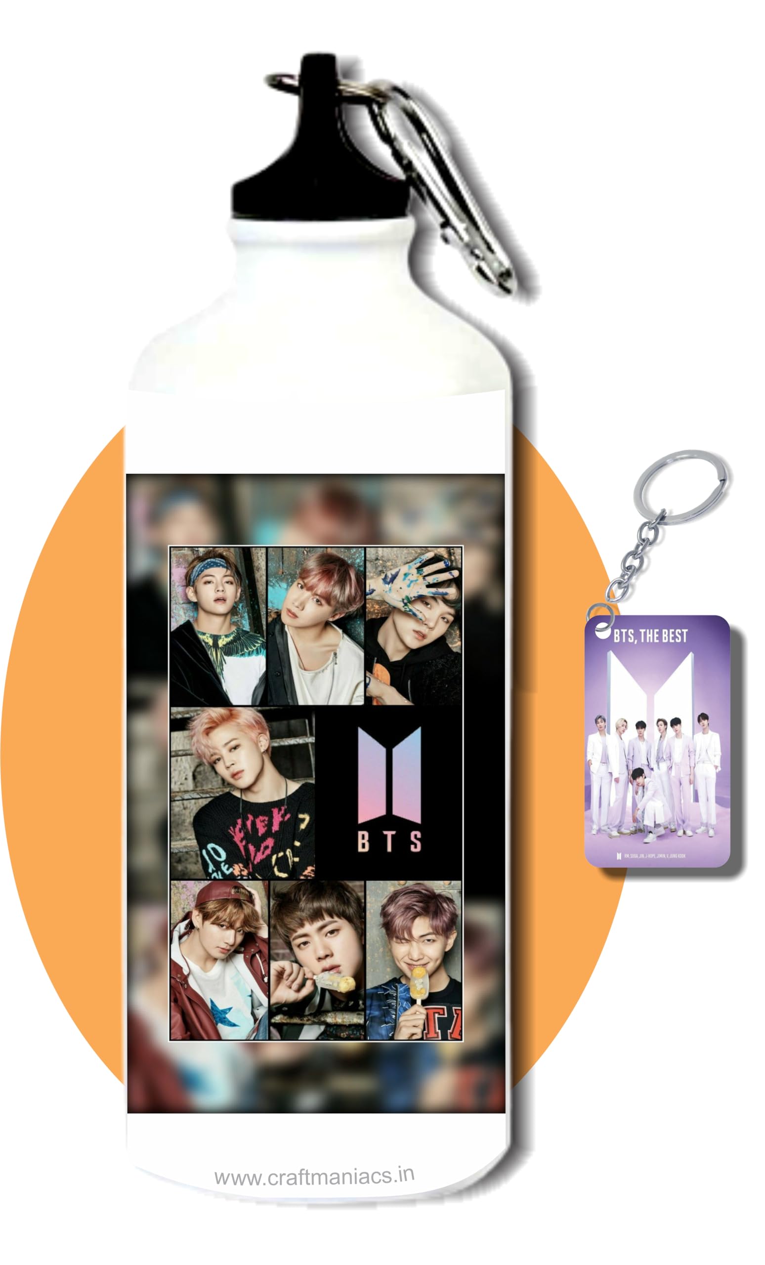 CRAFT MANIACS BTS BLACK SPARKLE WORLD 600 ML SIPPER BOTTLE & FREE MDF WOODEN KEYCHAIN | BPA & LEAD FREE SIPPER BOTTLE FOR BTS ARMY
