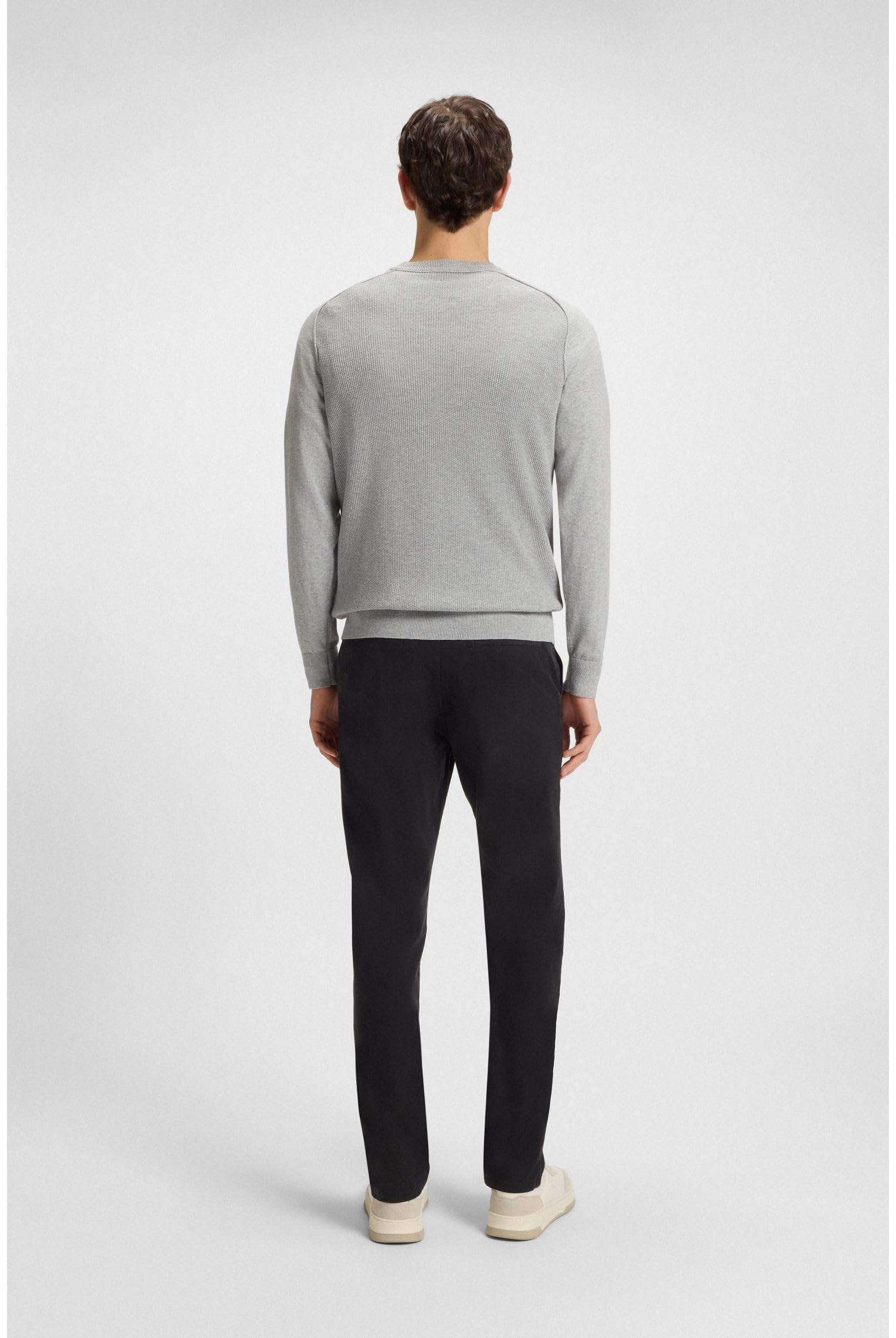 BOSS Herren Kesom Strukturierter Pullover aus Baumwolle und Kaschmir mit Web-Etikett