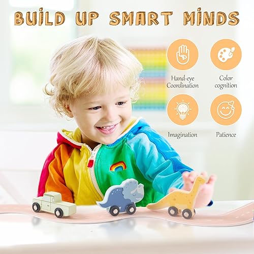 Miniatura 2 de Juego de tren de dinosaurio para niños de 1 año en adelante, juego de tren de juguete de madera para niños pequeños, juguetes educativos Montessori