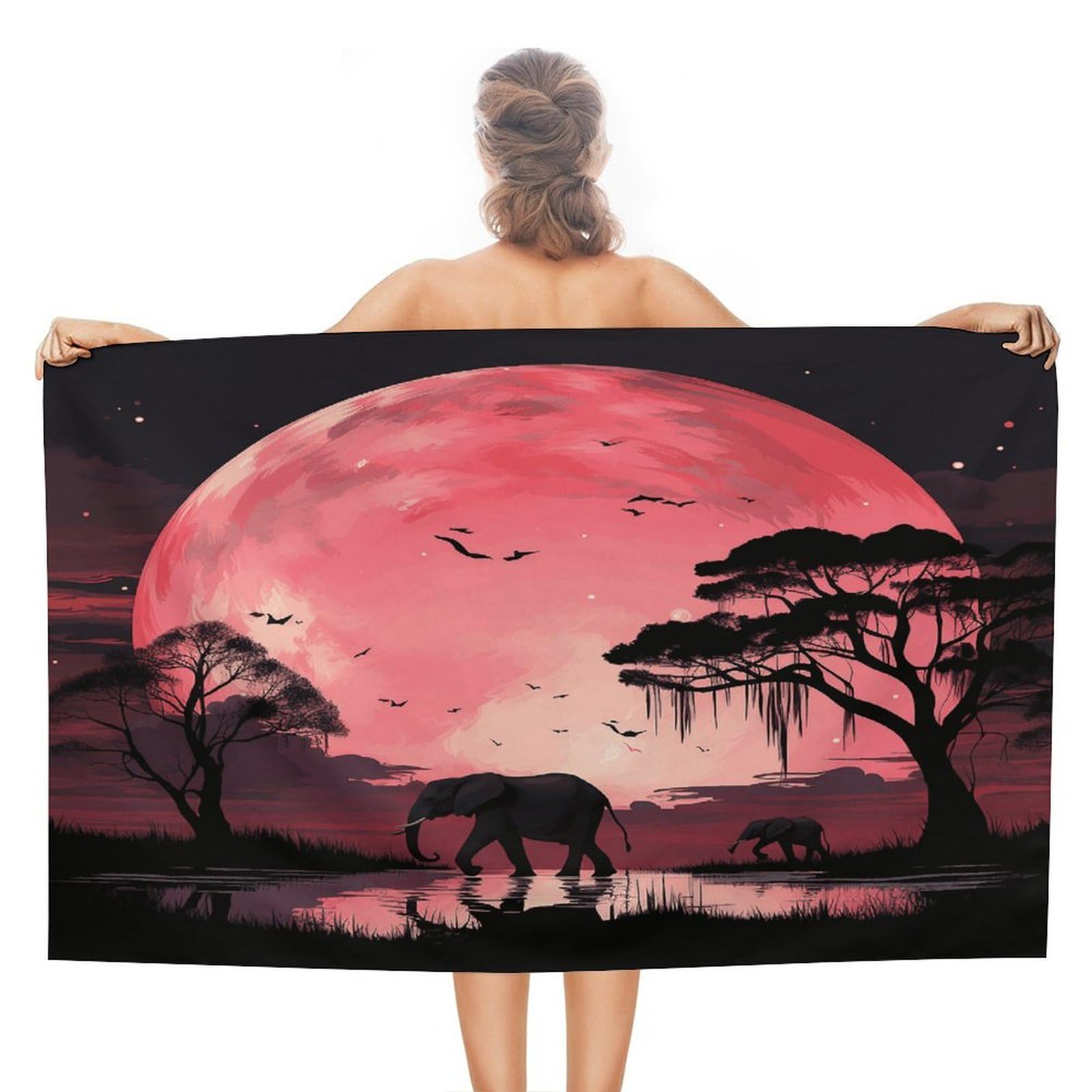 FekiLoot Pink Moon Elephant Beach Towel Absorbent & Quick Dry Pool Towels 31 X 51 Inches Extra Large Sandfree Beach Blanket Towels Soft Lightweight Travel Towel for Swim Yoga Camping