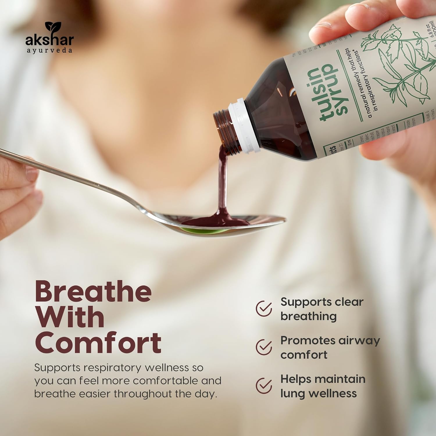 AKSHAR Ayurveda - Tulsin Syrup, Natural Cough Syrup with Licorice, Ginger, Turmeric, Basil, Malabar Nut - Respiratory Lung Health Supplements, Mucus Relief & Bronchial Wellness Syrup (2 Pack) - Image 6