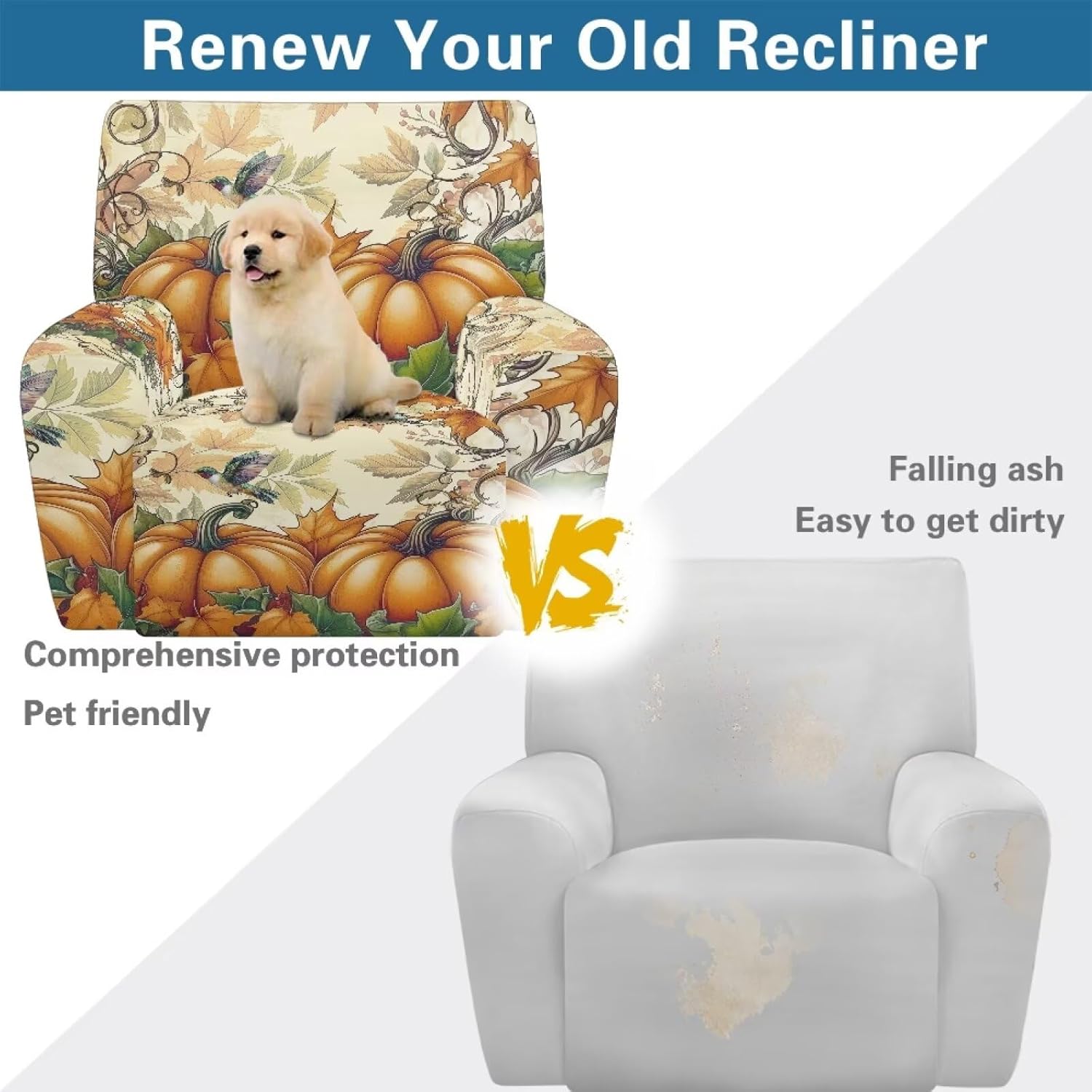 Pumpkin Recliner Covers for Recliner Chair Thanksgiving Furniture Slipcover Hummingbird Lazy Boy Sofa Slipcover 4 Piece Vintage Couch Slipcovers