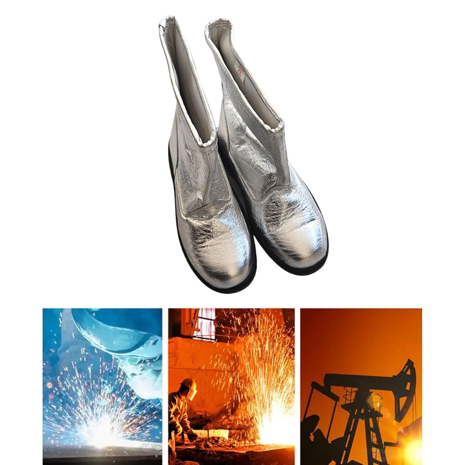 LOL-FUN 2 個入り アルミホイル断熱ブーツ 履物 多機能 丈夫なつま先キャップ 熱反射 ギフト シルバー 耐火作業用ブーツ,