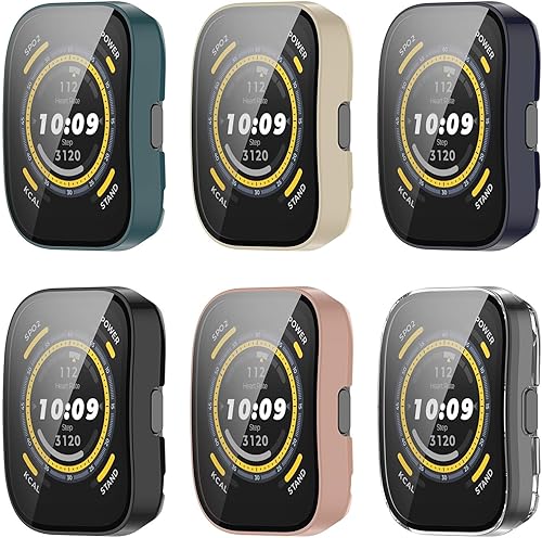 Miniatura 2 de RuenTech Protector de pantalla compatible con Amazfit Bip 5, funda protectora de policarbonato impermeable, película de vidrio templado HD integrada