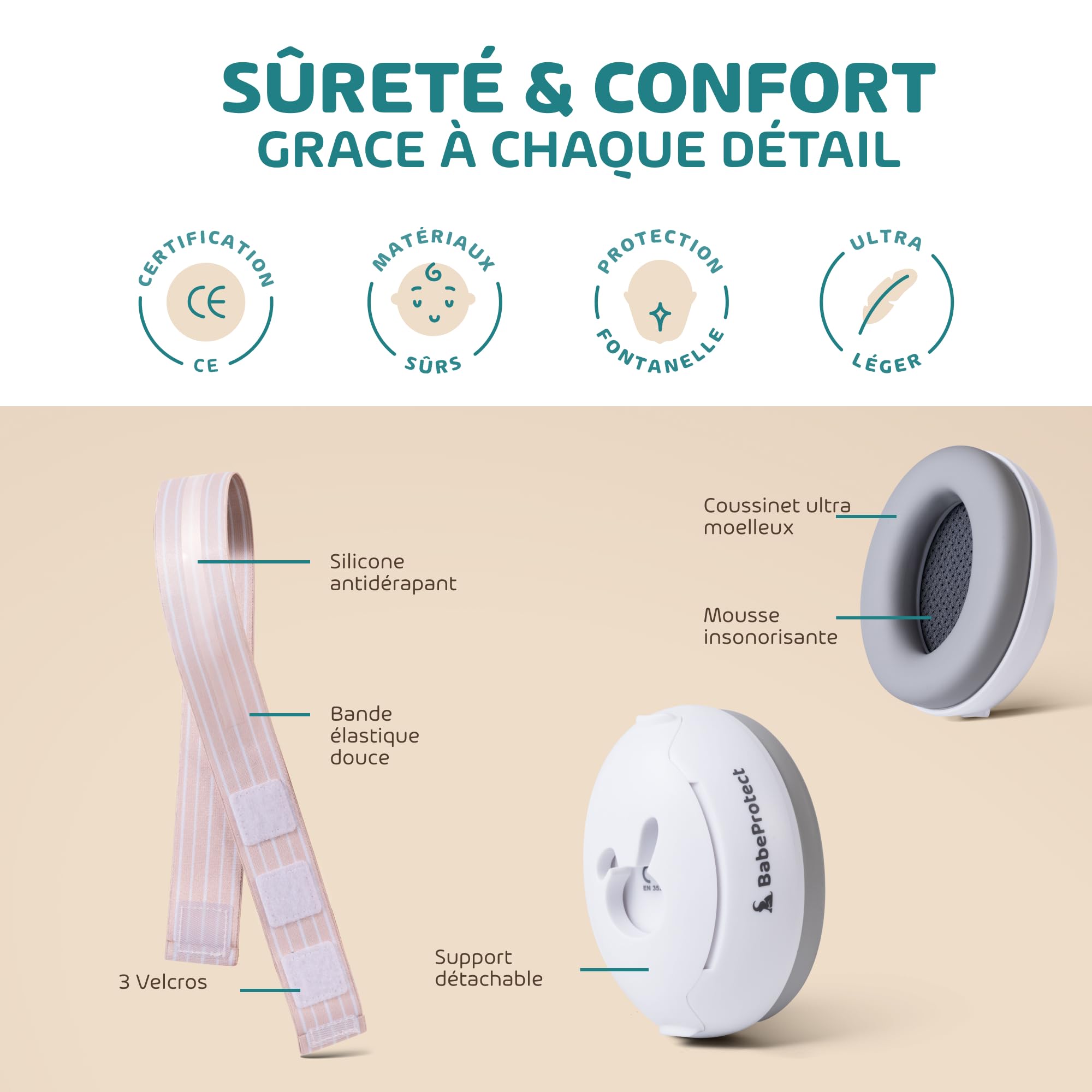 Babeprotect - Ear Protect - Casque Anti Bruit Bébé - Protection Auditive Certifiée CE 25 dB - Réglable et Confortable - Sommeil Amélioré - Idéal Avion, Fêtes, Déplacements - 0 à 36 Mois