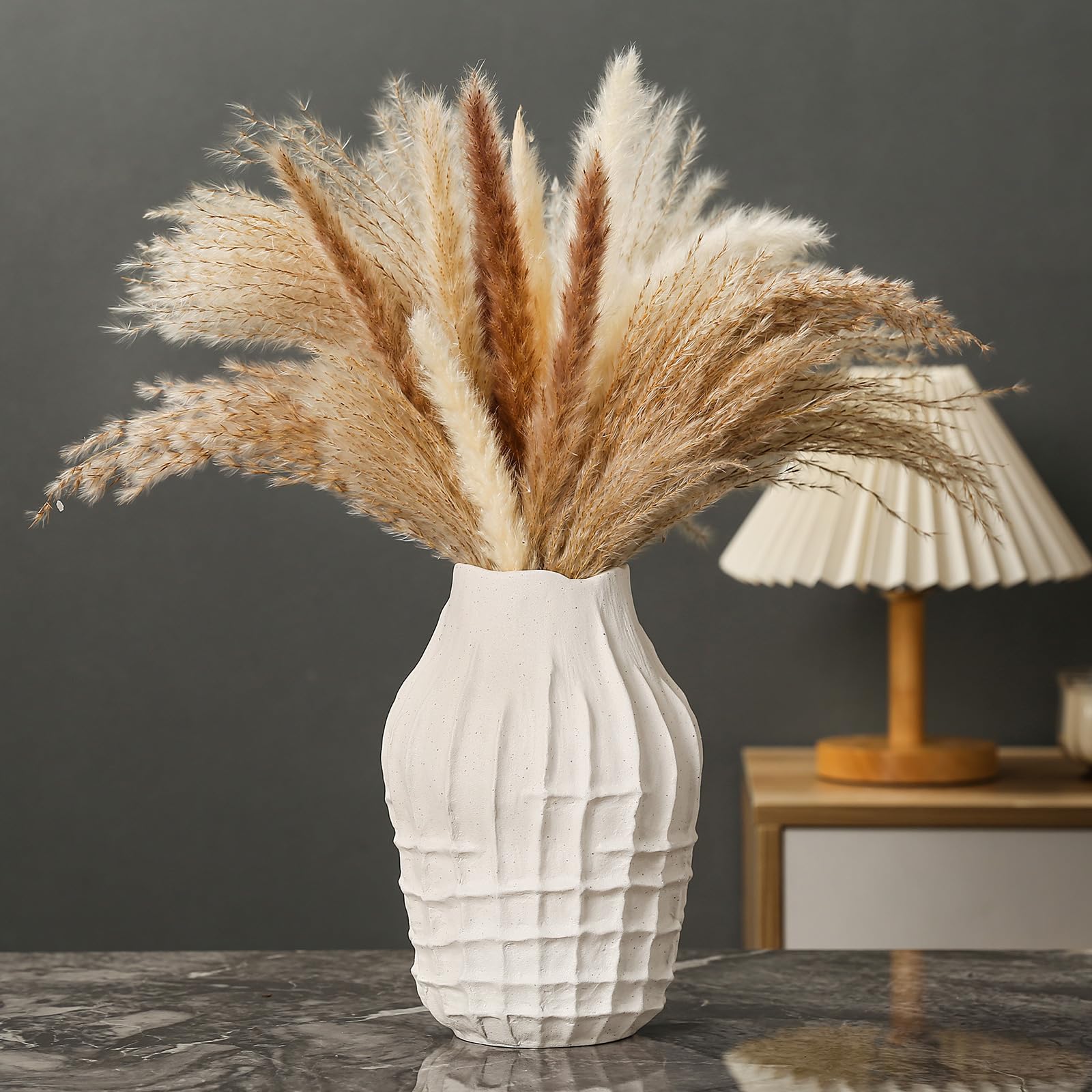 Wosircom White Ceramic Vase for Home Decor,Nordic Modern Boho ins Style Decorative Vases Decor for Wedding Dining Living Room Shelf Sookshelf Office