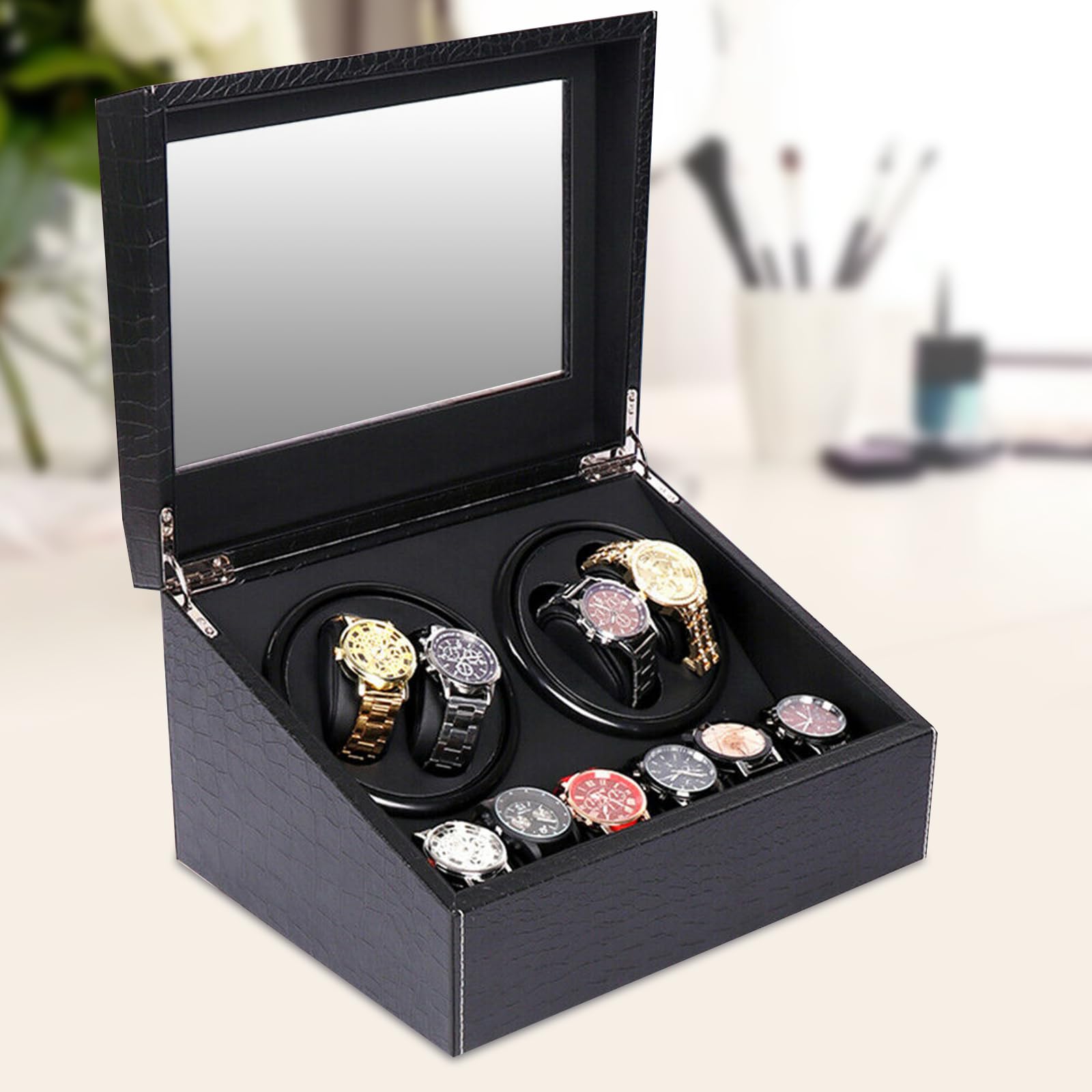 Automatik Uhrenbeweger | Uhrenbox | Uhrenkasten | Automatisch Drehbares | 4+6 Fächer | Watch Box | Transparentes Fenster | Für Automatikuhren, Schmuck