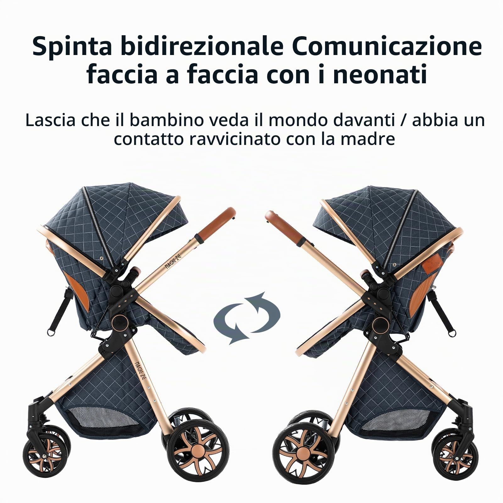 MoLi Passeggino Trio, Passeggino 3 in 1 con Doppia Modalità Push Reversibile, Trio Neonati con Grande Navicella, Carrozzina per Neonati in Alluminio Pieghevole (225 Chocolate)