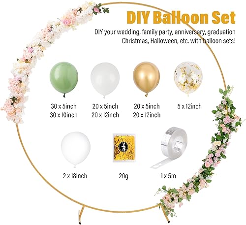 Miniatura 4 de Soporte de fondo redondo de 7.2 pies, soporte de arco de globos de metal mejorado con juego de globos, arco de boda dorado, soporte de telón de