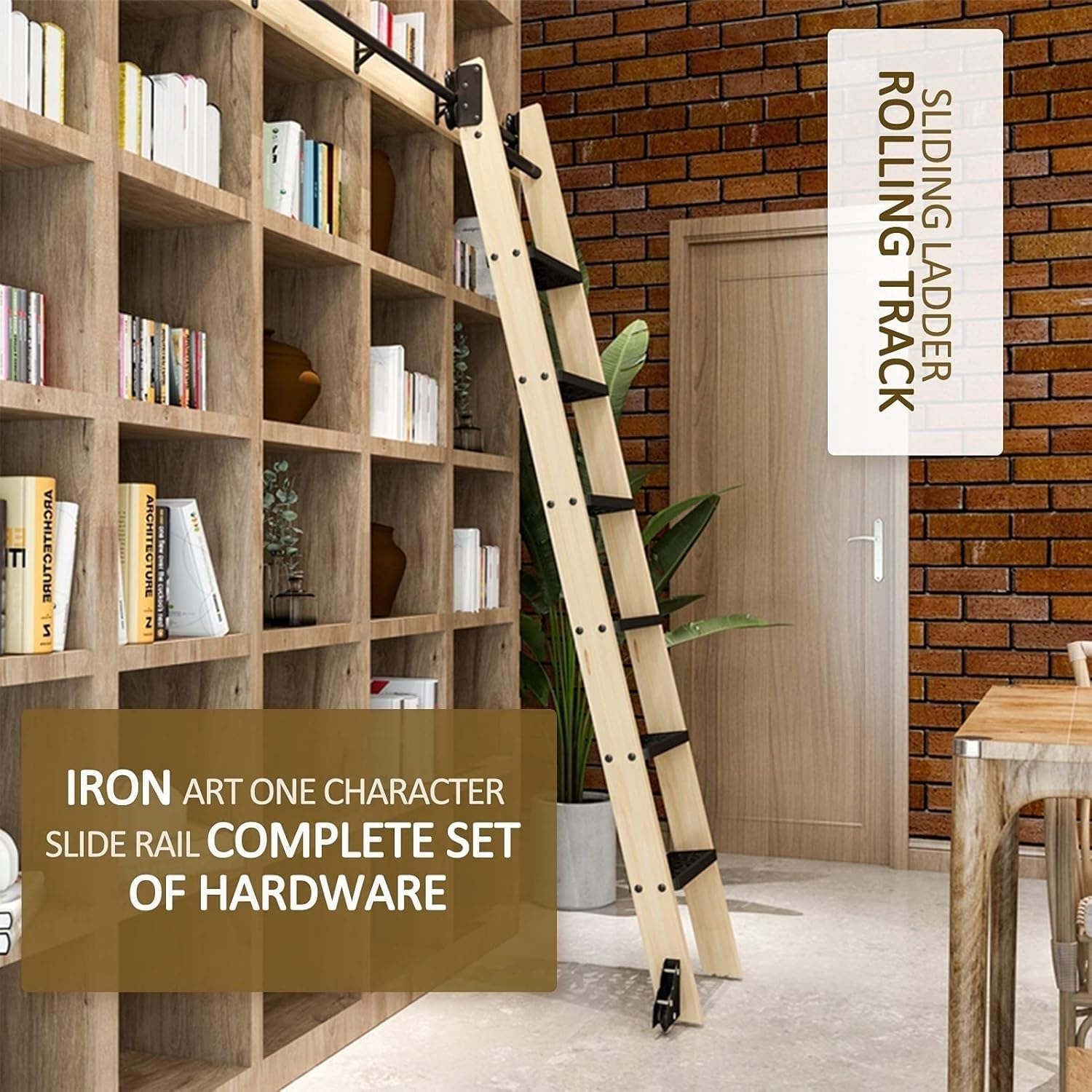 Retractable Rolling Library Ladder Rail Hardware Kit 6.6ft Round Track for Indoor/Loft