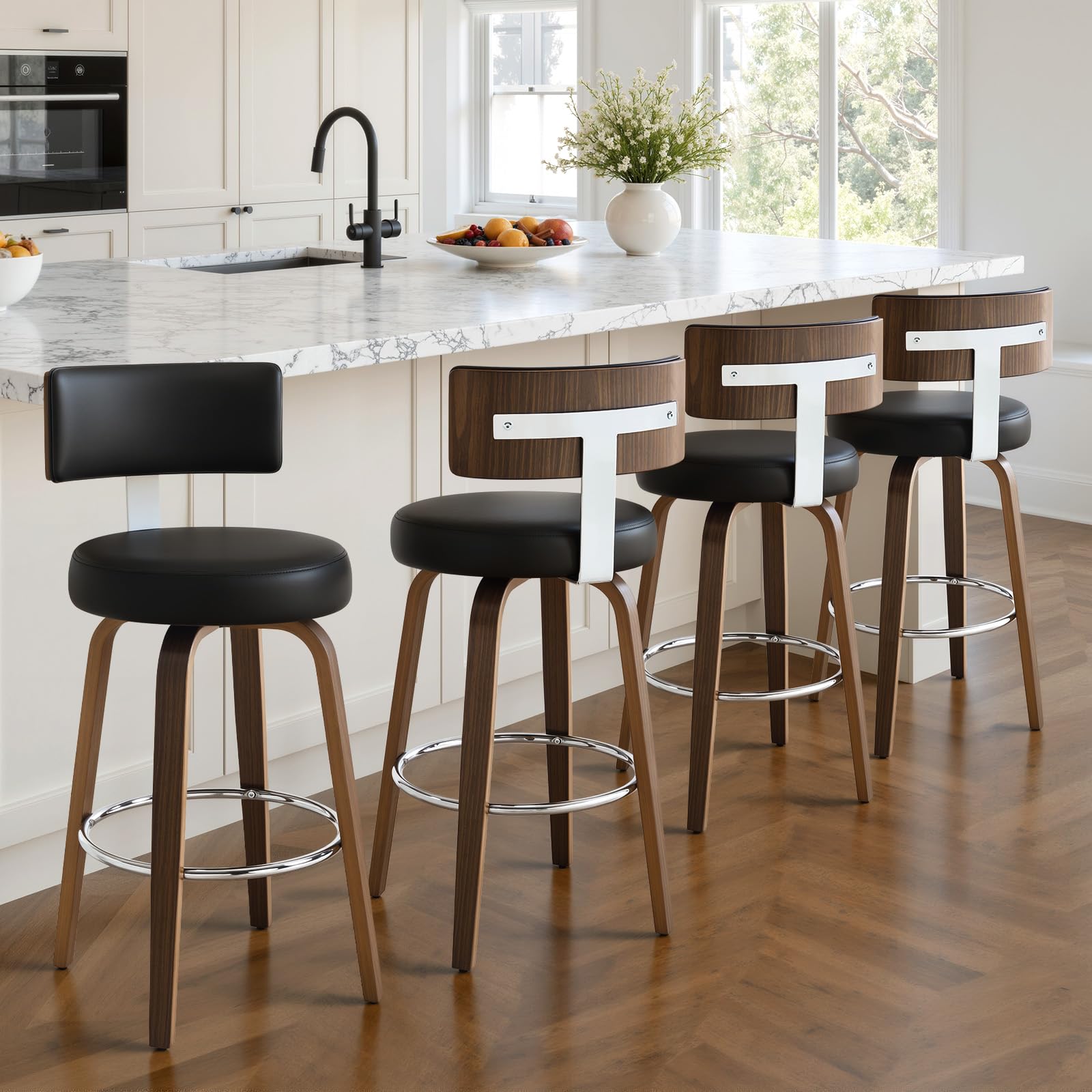 Swivel Counter Height Bar Stools Set of 4, 65cm Seat Height, Black