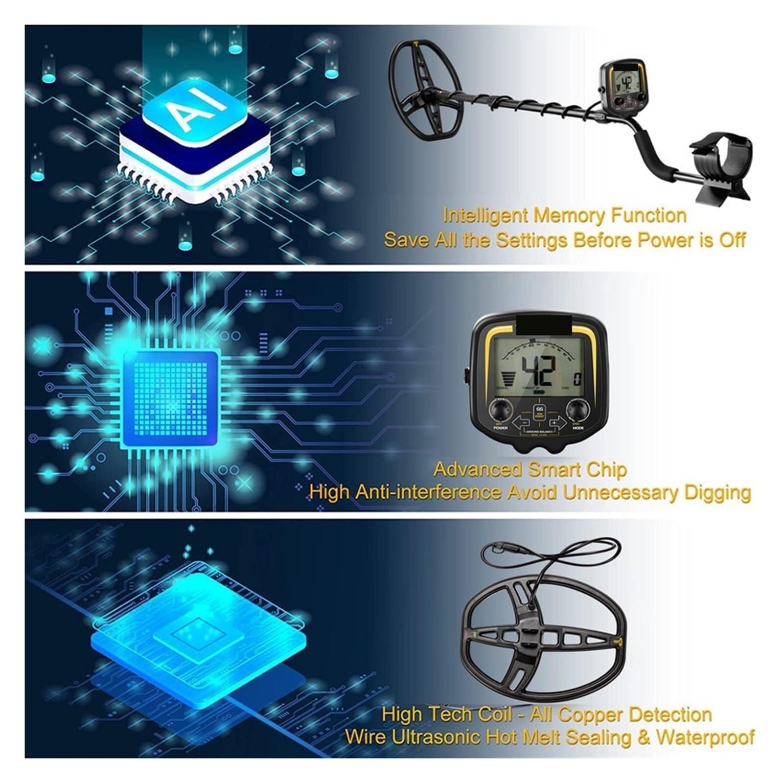 Potentes detectores de oro amarillo – Detector de metales Treasure Hunter con auriculares para adultos (con puntero GP)
