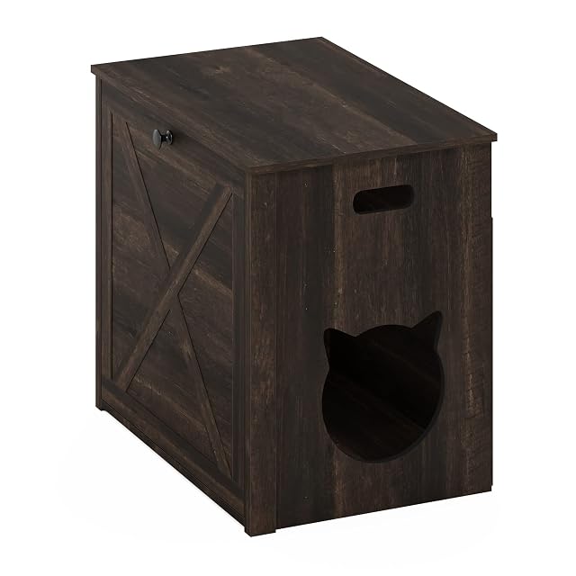 Foto 3 de 6 de Furinno Caja de Arena para Gatos con Puerta única, Madera de ingeniería, ébano, Paquete de 1