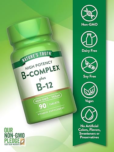 Miniatura 3 de Nature's Truth Complejo de vitamina B para mujeres y hombres  Plus B12  90 tabletas  Alta potencia  Suplemento vegano y sin OMG