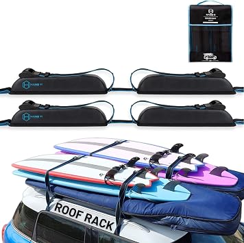 Surfboard Car Rack - Soft Padded Surfboard Roof Rack Double | Carries up to 6 Surfboards, Fits Most Vehicles Without Crossbars, Extra-Wide 1.5" Straps, Surfboard Rack for Car