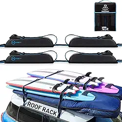 Hang 11 Rack de teto para prancha de surfe – serve para qualquer veículo, carrega até 6 pranchas de surfe, alças extralargas de 3,8 cm, suportes de carro de prancha de surf premium, suporte de teto