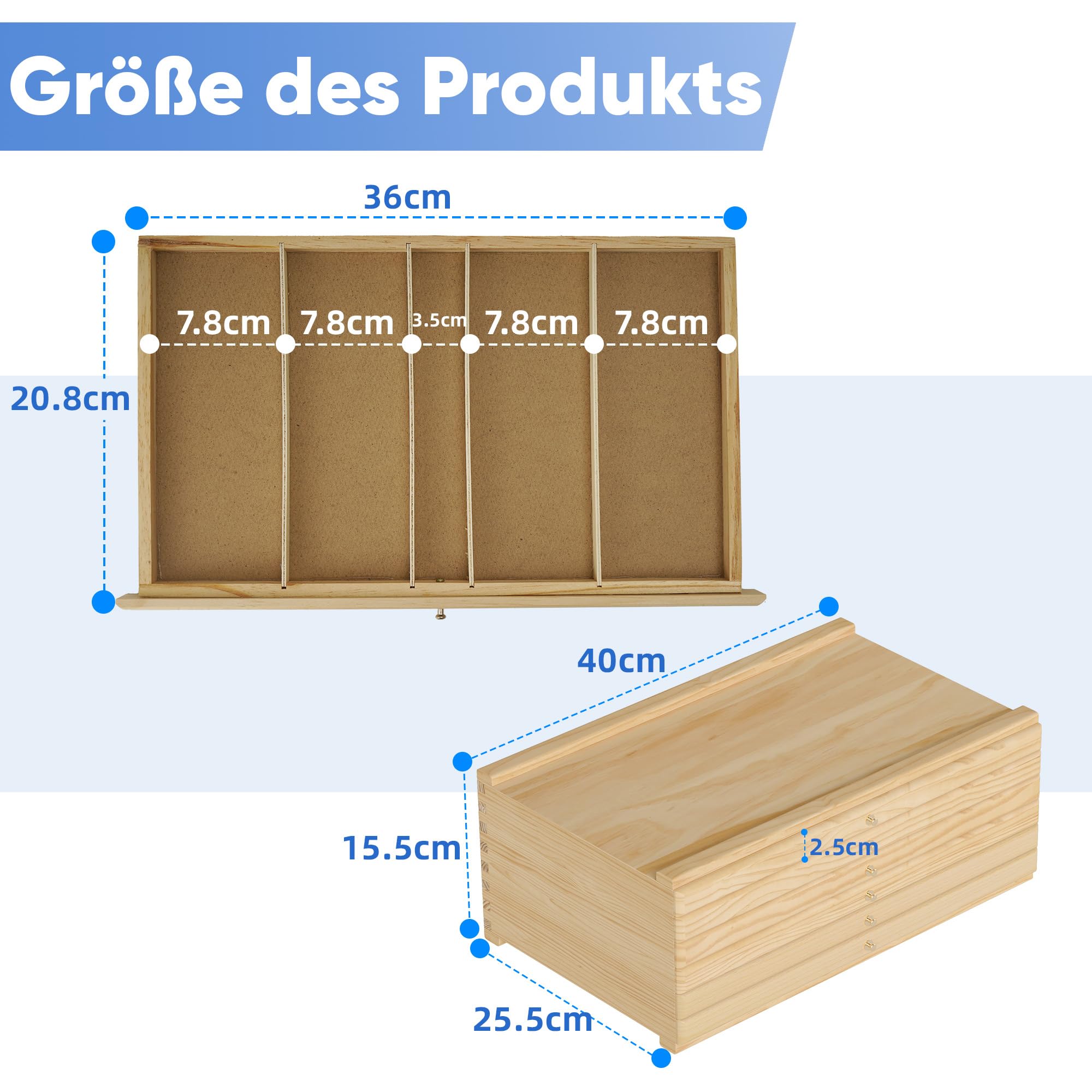 Aufbewahrungsbox für Künstler 6 Schublade 40×25.5×15.5cm Schubladen Organizer Holz Schubladenbox Werkzeugkiste für Künstlerbedarf, Acrylmalerei Zubehör, Malutensilien, Jewelry, needlework tools