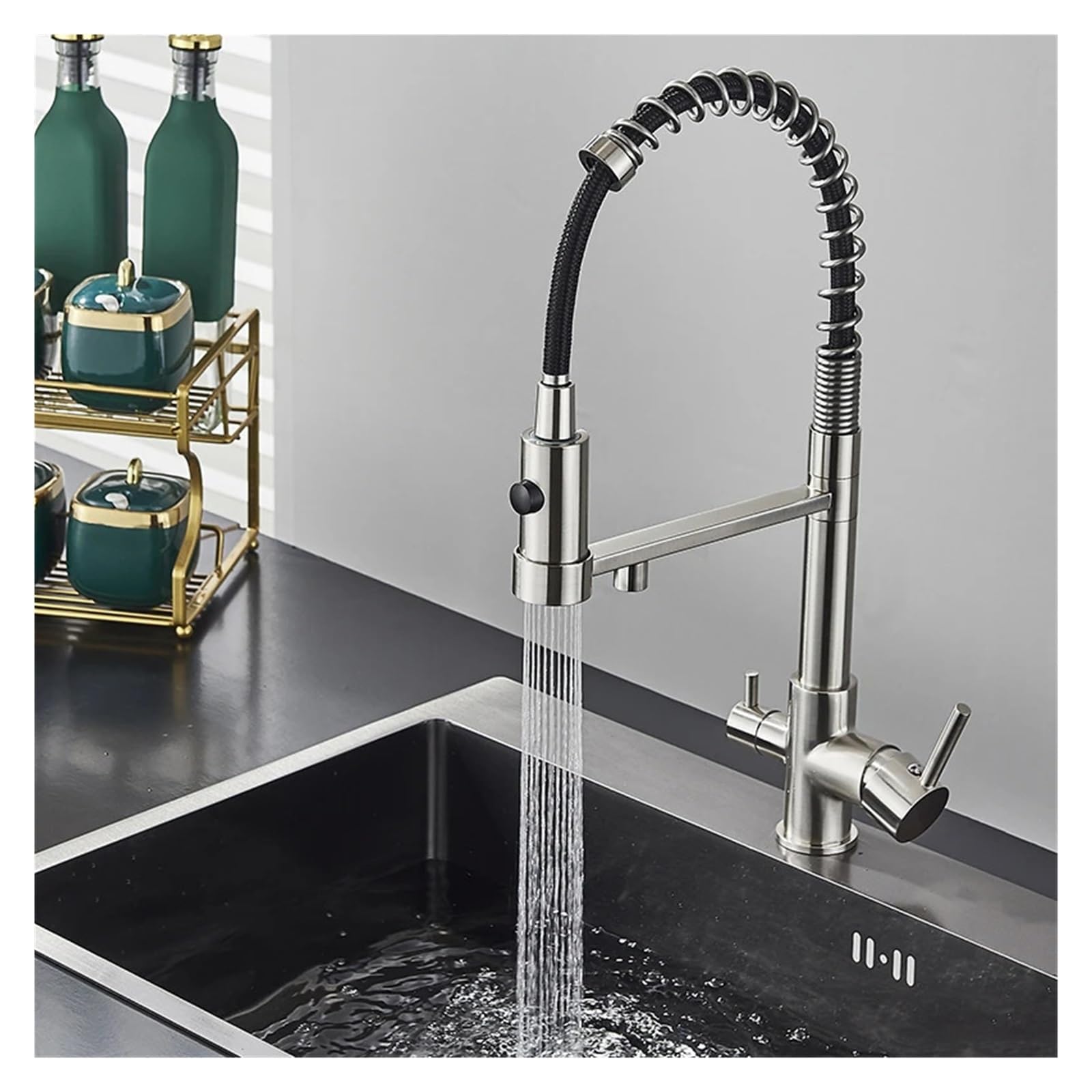 Robinet de purificateur en laiton et mitigeur d'évier nickel à double pulvérisateur