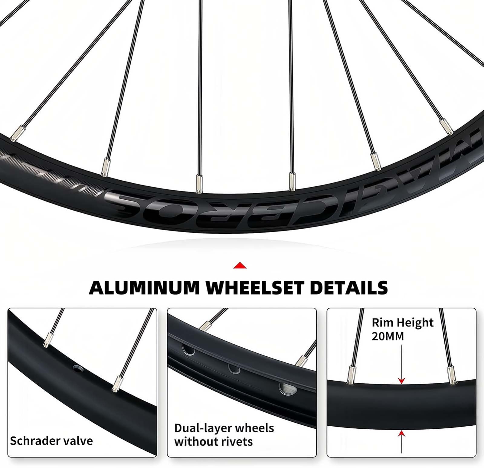 Zestaw kół MTB 26/27,5/29", hamulec tarczowy 32H, przednie i tylne koła, podwójne ściany felgi aluminiowe z szybkim zapięciem, 7-13 biegów