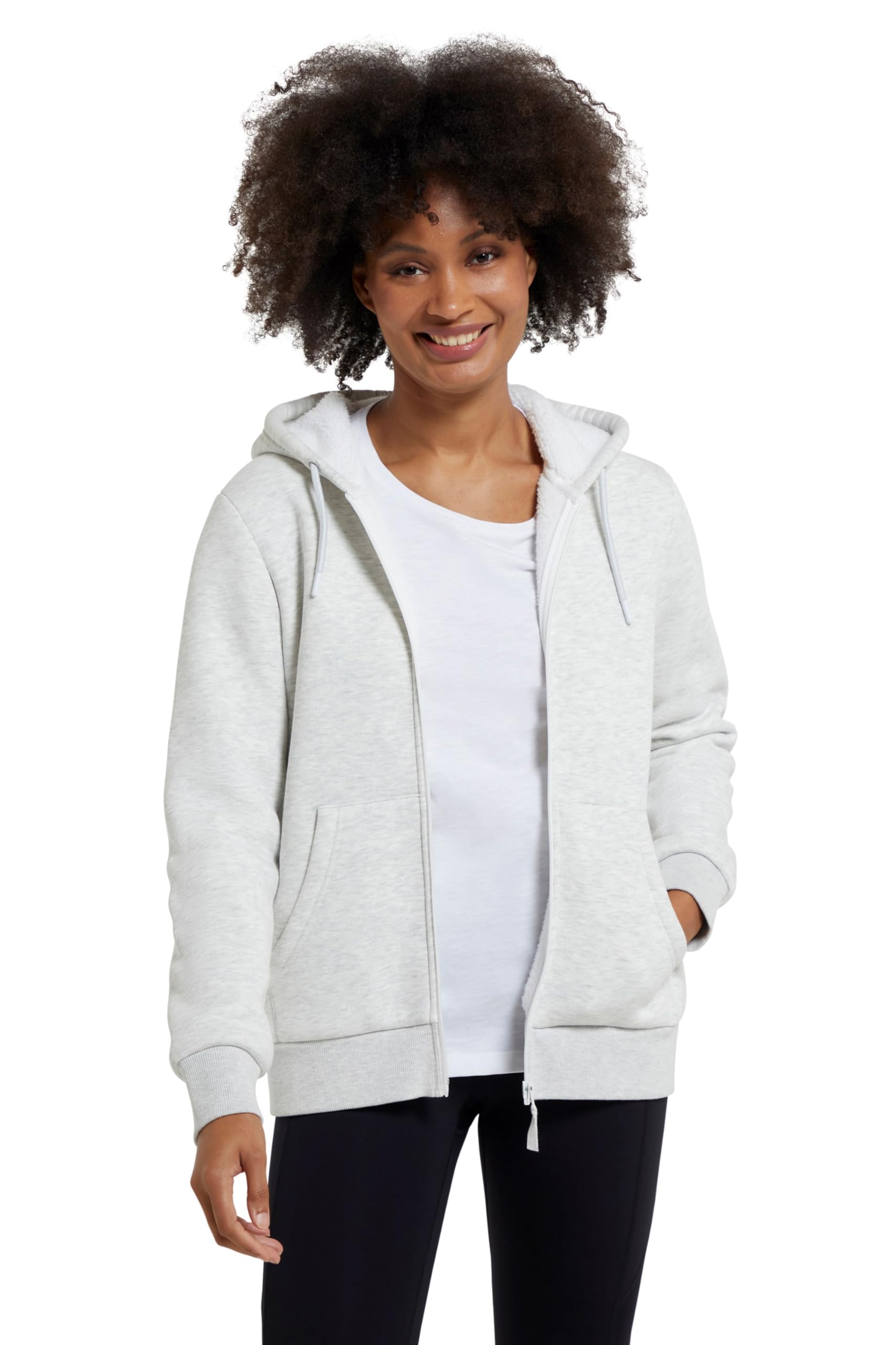 Mountain Warehouse Women's Light Grey Dalton Sherpa Lined Hoodie - Warm & Cosy, Full Zip Sweartshirt With Front Pockets & Drawcord - Best For Spring Summer, Outdoors & Walking Size 12