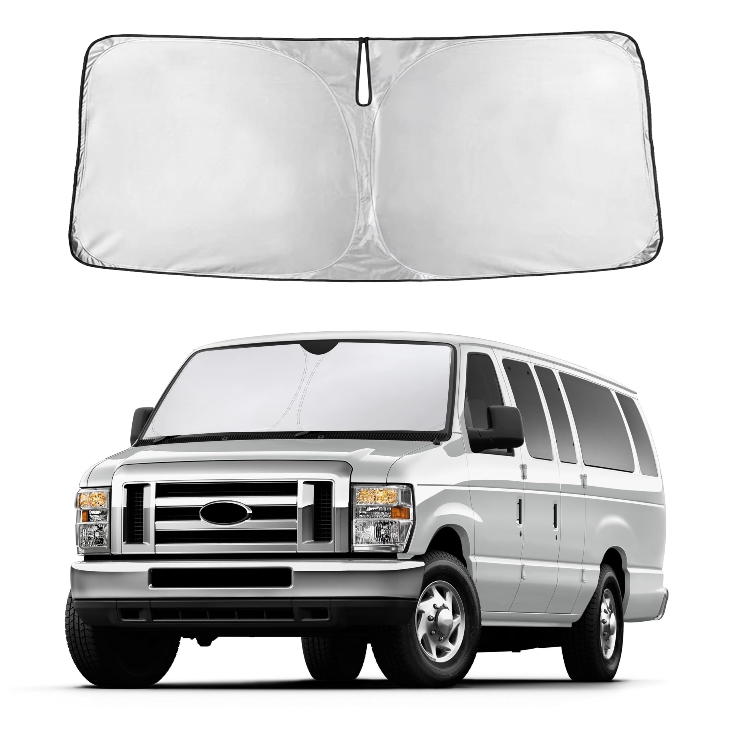 Autovir Windshield Sun Shade Fit for 1992-2024 2025 2026 Ford Econoline E-Series Sunshade, Front Car Window Shades Sun Visor, Blocks UV Rays & Heat, Car Accessories Fit for Fit ford Econoline E-series 1992-2026