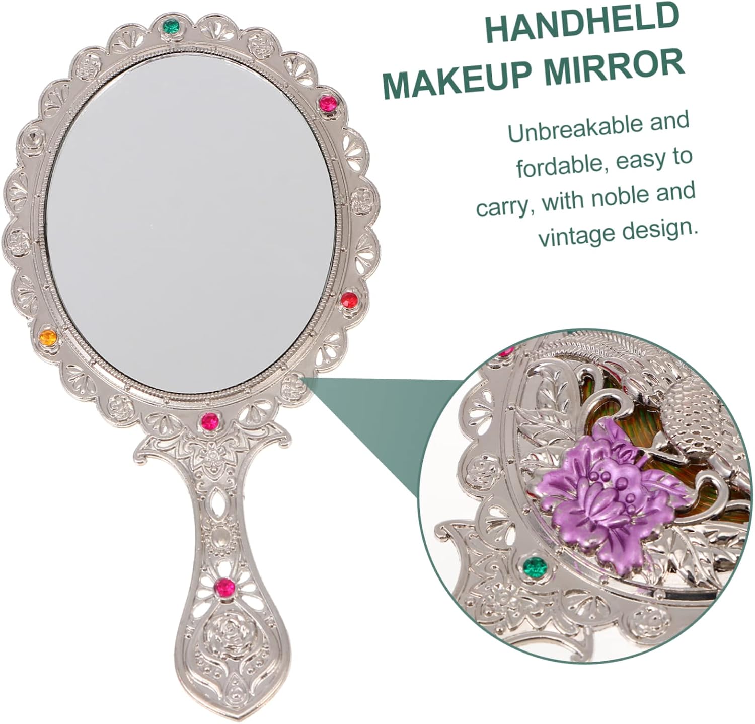 minkissy 1set Vintage Handheld Makeup Mirror and Comb Set Retro Mirror Noble Design and Lightweight for Travel Pocket-Sized Cosmetic Accessory for Outdoor Use Style image 3