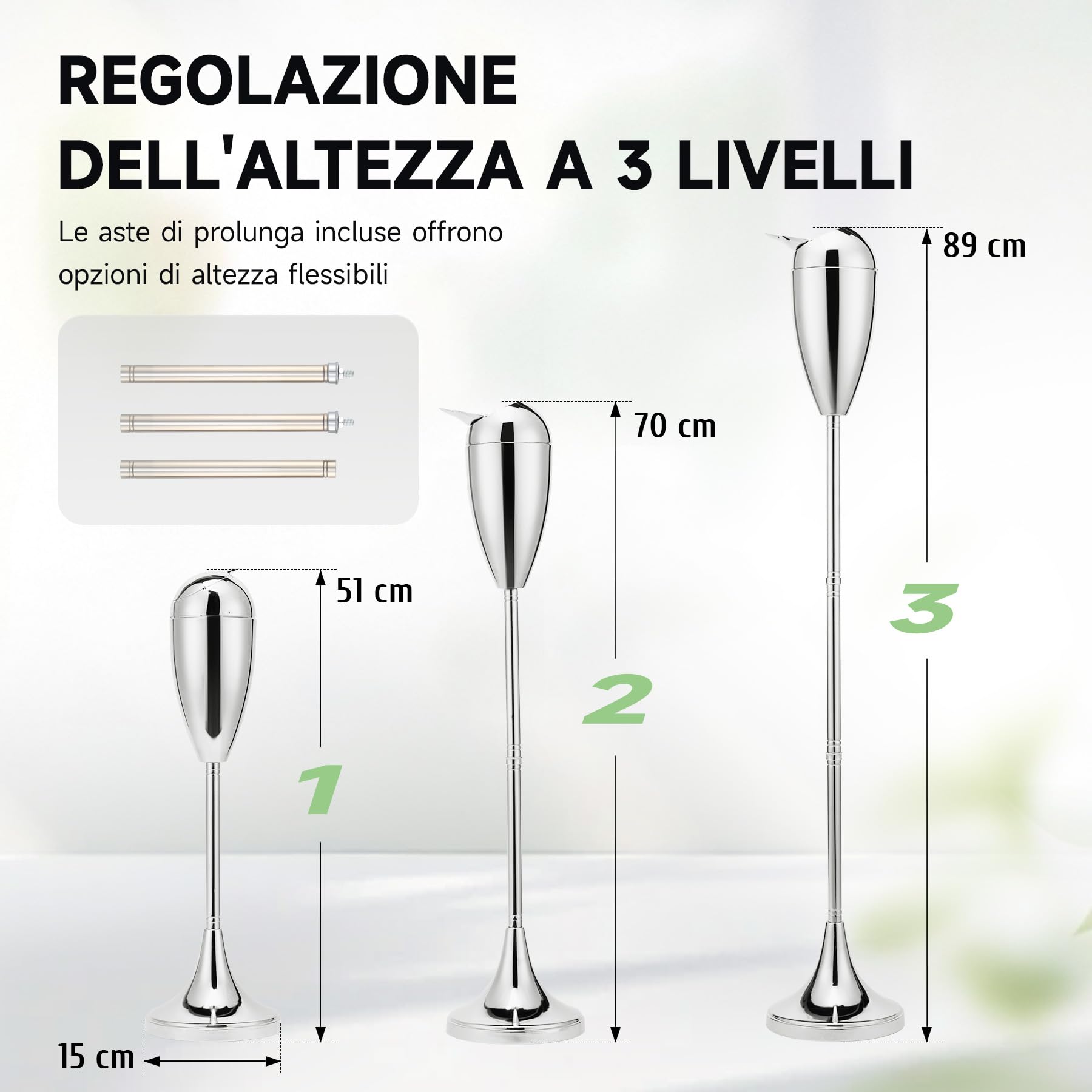 CO-Z Posacenere da Terra Regolabile in Altezza Posacenere a Colonna in Metallo Contemporane Altezza da 50,8 cm a 88,9 cm con Scatola di Sigarette (Cromato)