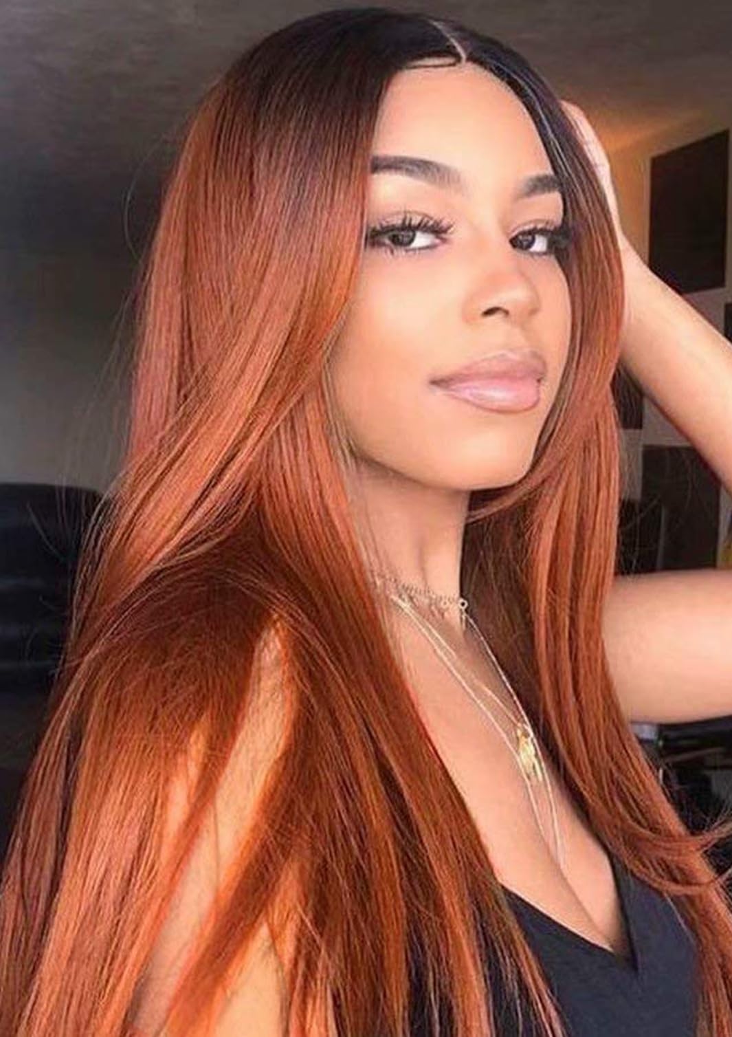 Amazon.com : Ombre Copper Red V-Part Wig with Dark Roots 