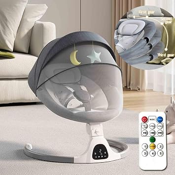 Adjustable Height Baby Swings for Infants to Toddler-Electric Bluetooth Infant Swing, Rocker with 5 Speeds, 5-Point Harness,3 Seat Positions,12 Preset Lullabies Grey