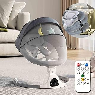 Adjustable Height Baby Swings for Infants to Toddler-Electric Bluetooth Infant Swing with Remote Control, Rocker with 5 Speeds, 5-Point Harness,3 Seat Positions,12 Preset Lullabies (Grey)