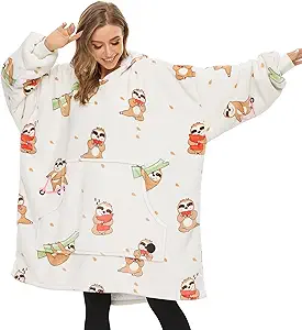 THREE POODLE Wearable Blanket Hoodie for Women, Oversized Sherpa Sweatshirt Blanket for Adults Men, Cozy Sloth Hooded Blankets, Gifts for Teen Girls Women Mom Sister
