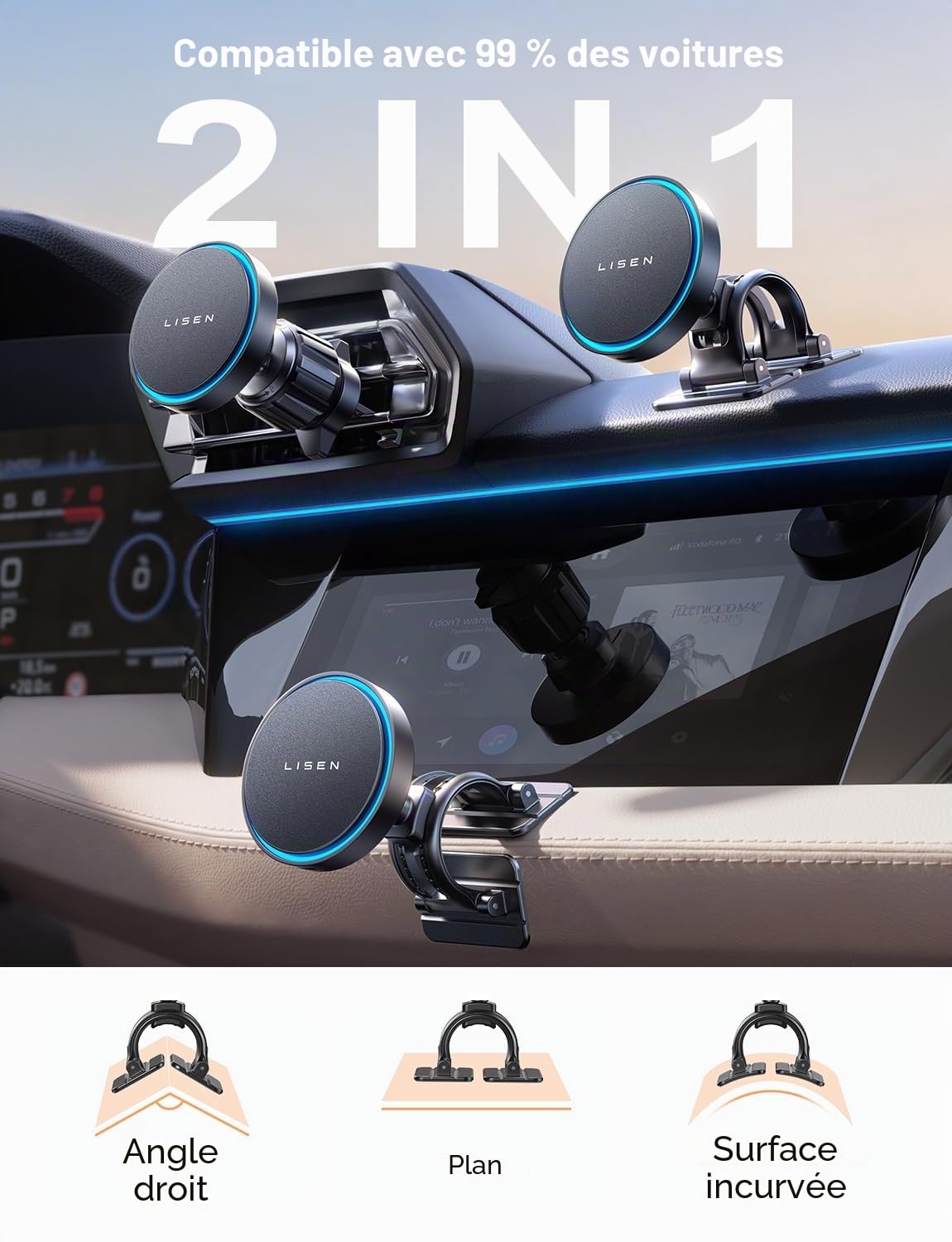 LISEN 15W Pro Support Téléphone Voiture Magsafe Induction Chargeur -[24X N52 Aimants] Support Telephone Voiture Magnetique, 360°Rotation Porte Telephone Voiture Aimanté pour iPhone 17 Pro Max 16-12