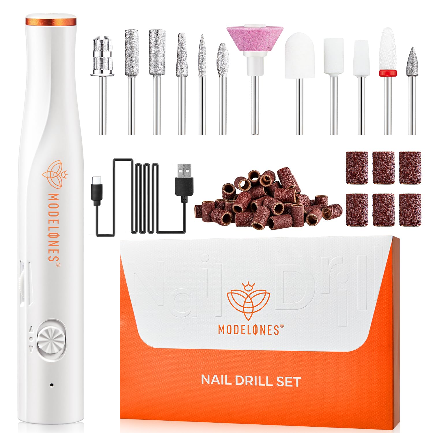 modelones Torno para Uñas Profesional, 12 en 1 Lima ElectricaUuñas 22000RPM, Nail Drill Recargable USB con Luz de La Punta, Broca Unhas, Velocidad Ajustable Set de Manicura y Pedicura para Salón DIY