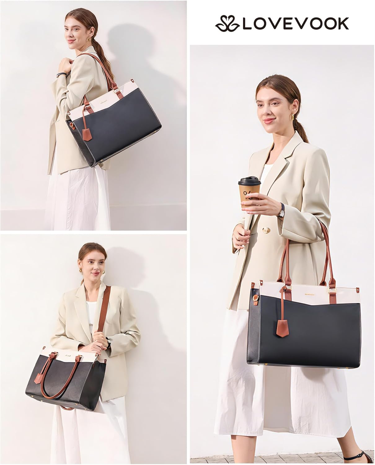 LOVEVOOK Laptop Bag for Women, 2-in-1 Tote Purse with Clutch & Cup Holder, Waterproof Briefcase for Work Travel - Image 7