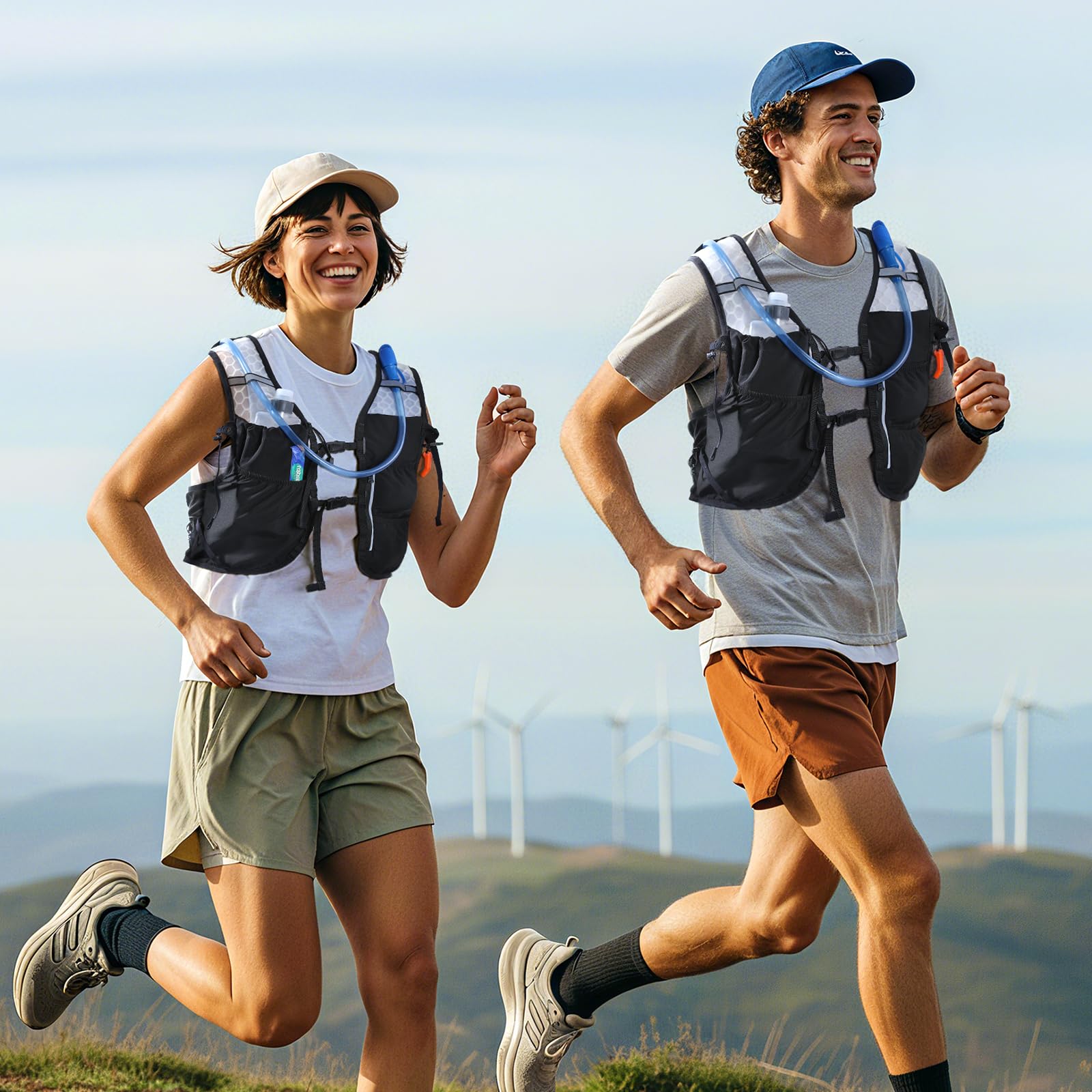 AGPTEK Laufweste für Damen & Herren, Verstellbare Brustgurte Laufrucksack, Leicht Trinkweste mit 2L Trinkflasche, Laufweste reflektierend für Jogging, Trailrunning, Fahrrad, Marathon, Schwarz (M)