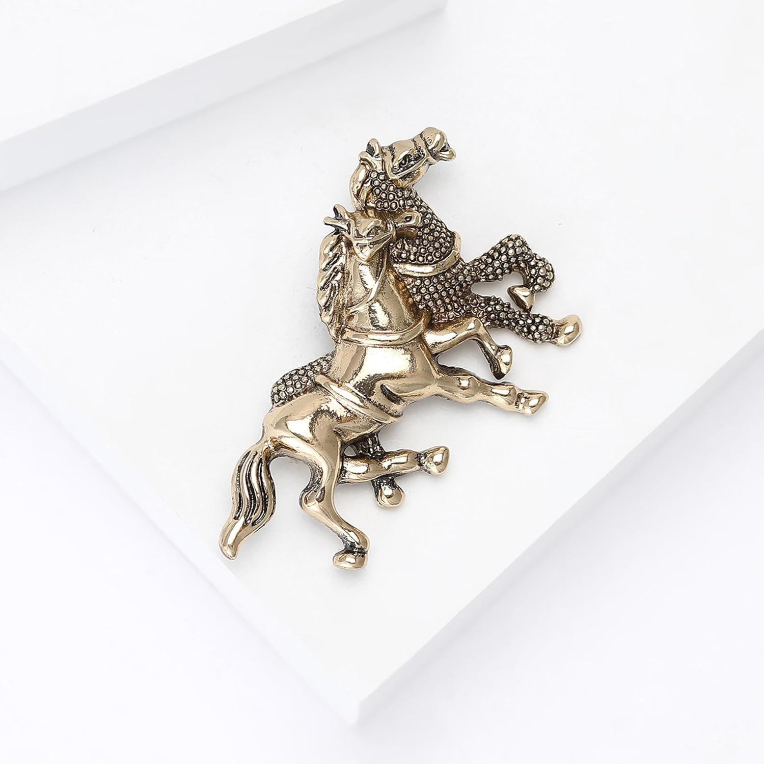 Double Horse Galloping Statement Brooch For Women For Men Vintage Punk Classic Fashion Jewelry Gold Color Textured Running Animal Pin - Image 5